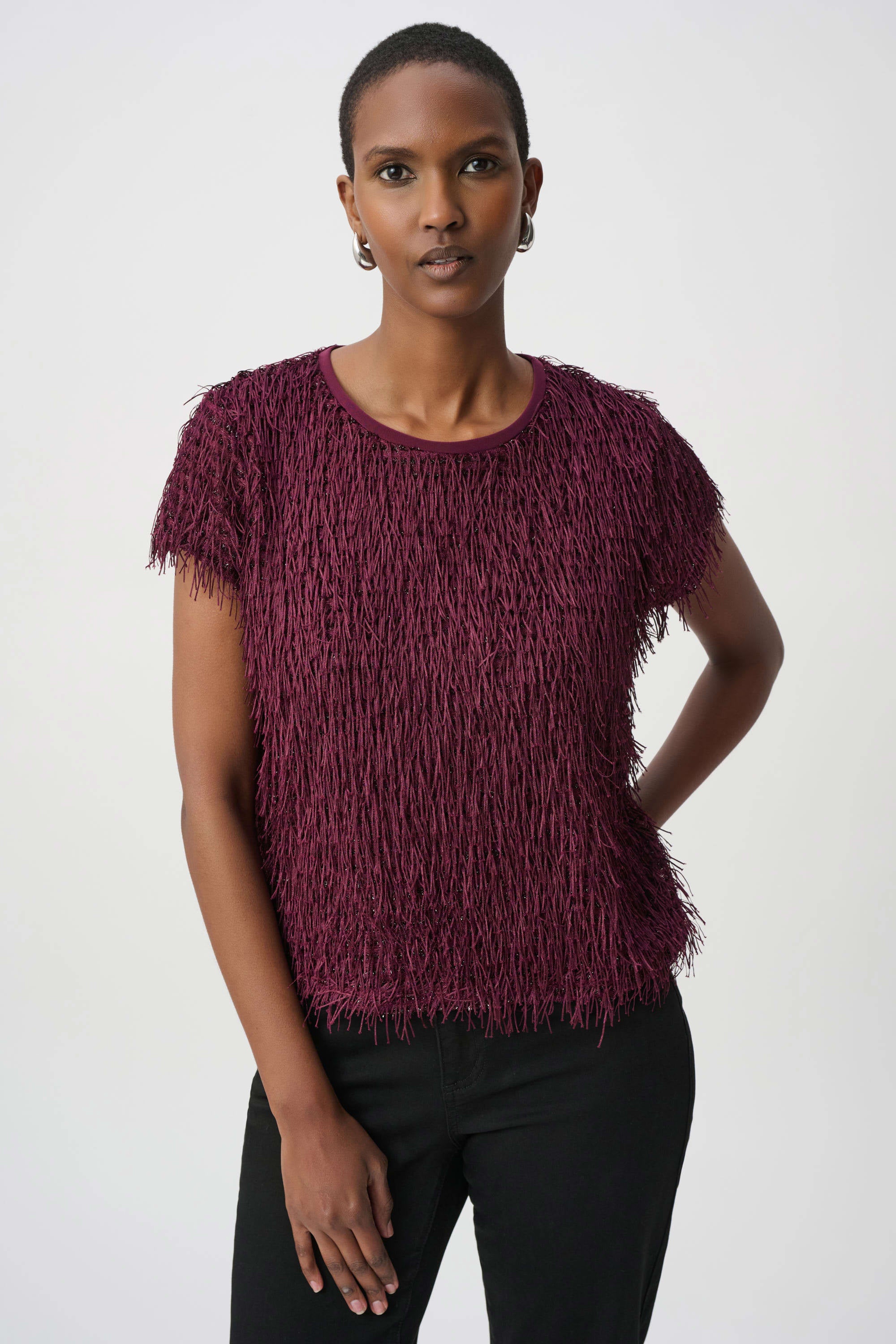 Joseph Ribkoff Novelty Fringe Top 264208 - Elderberry