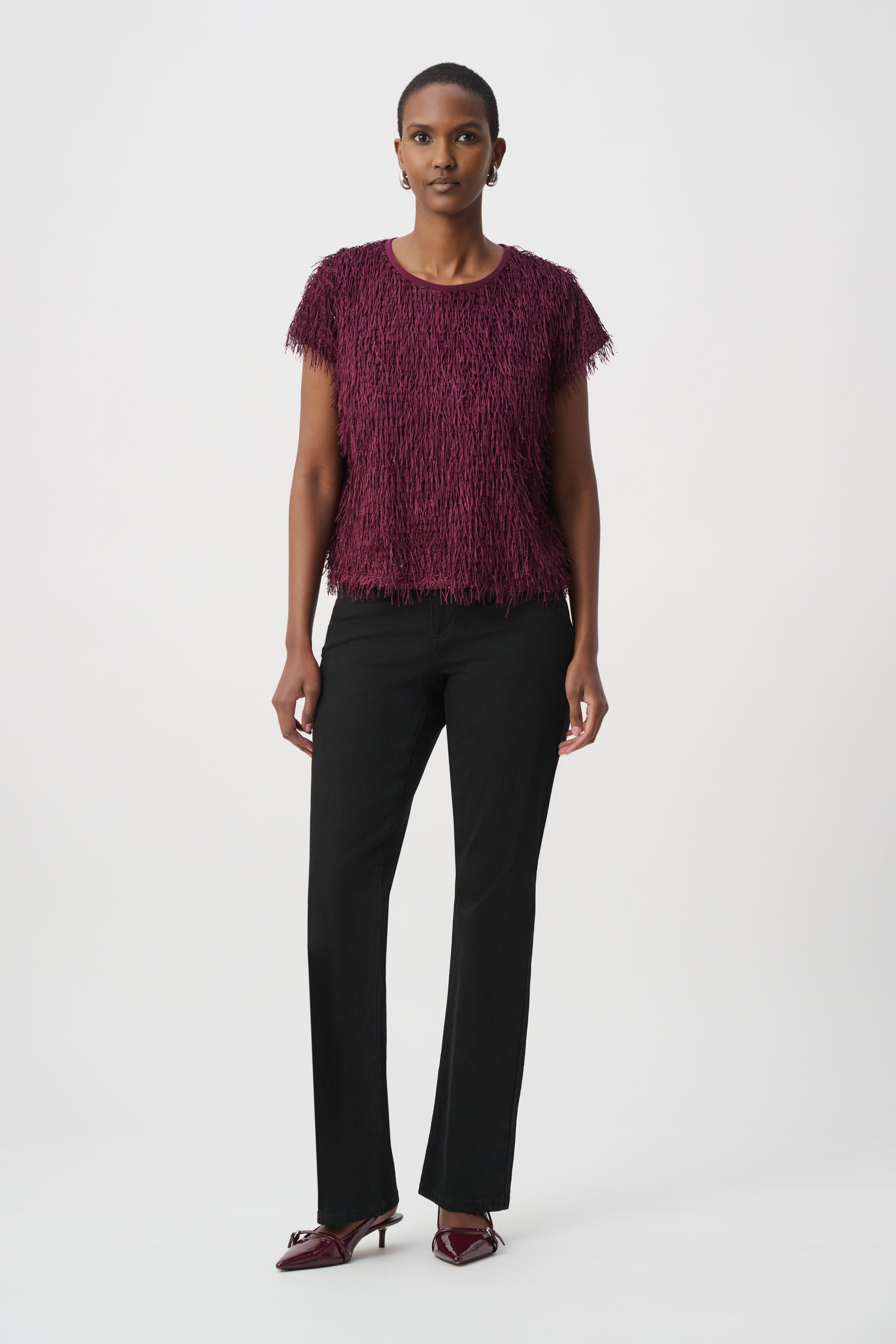 Joseph Ribkoff Novelty Fringe Top 264208 - Elderberry