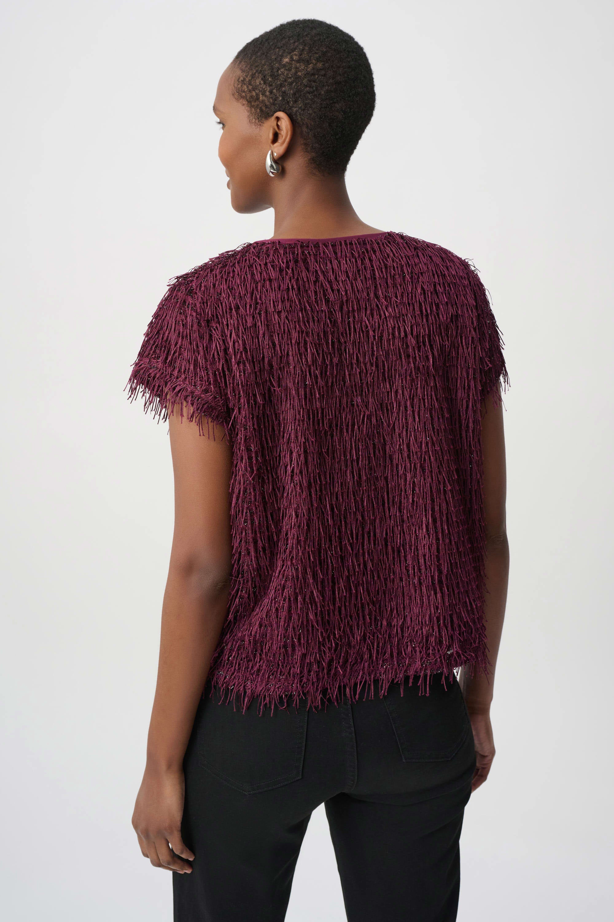 Joseph Ribkoff Novelty Fringe Top 264208 - Elderberry