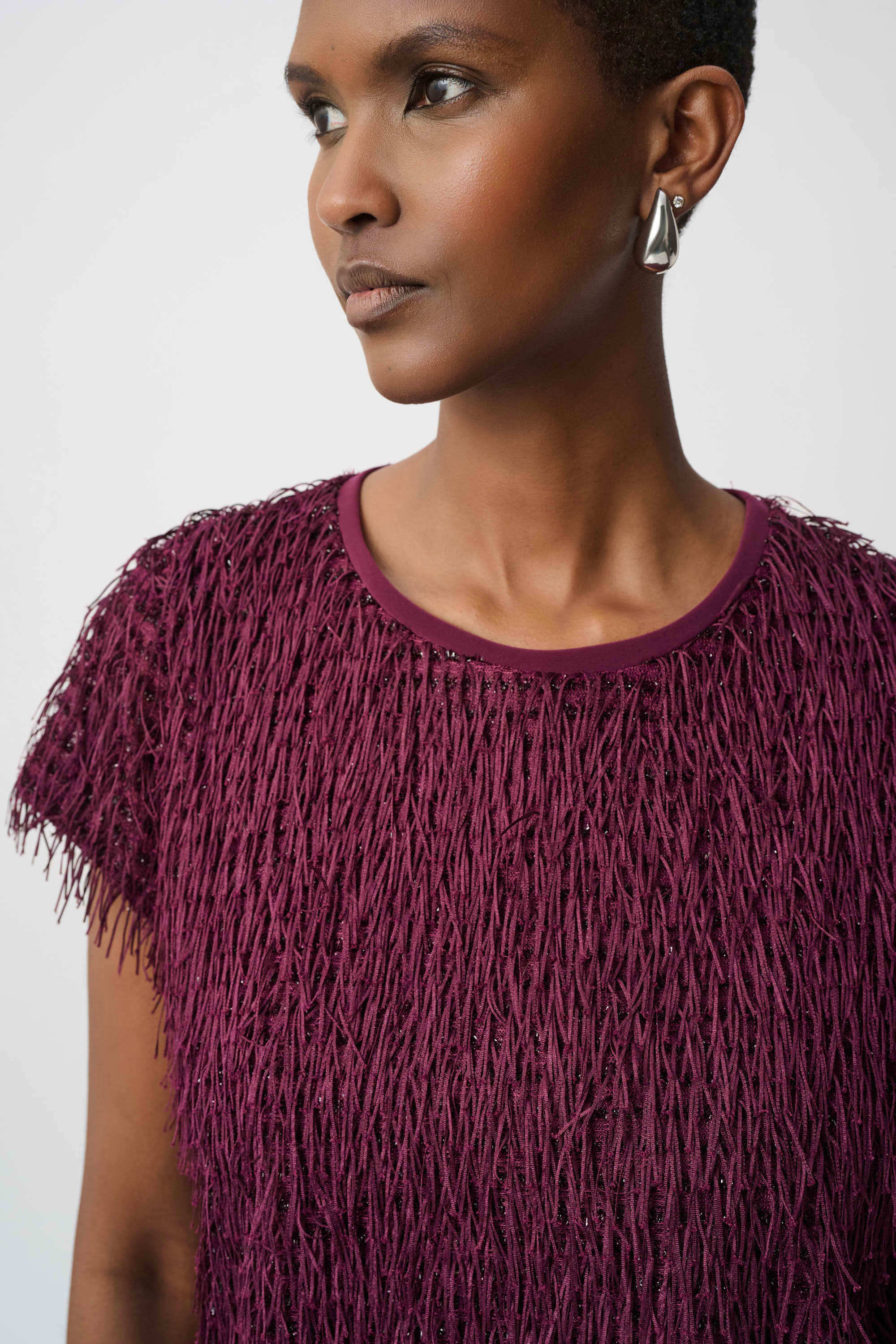 Joseph Ribkoff Novelty Fringe Top 264208 - Elderberry