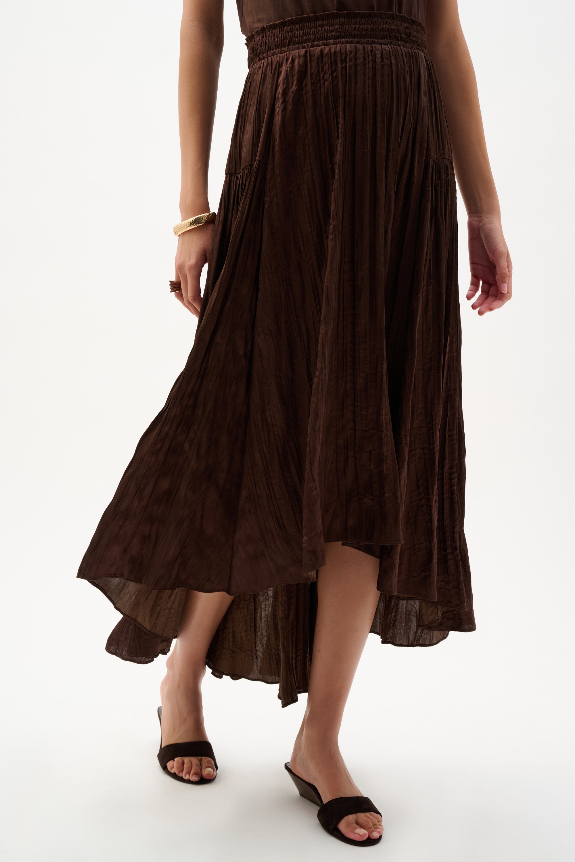 Joseph Ribkoff Satin Flare Skirt With Pleats 262960 - Mahogany