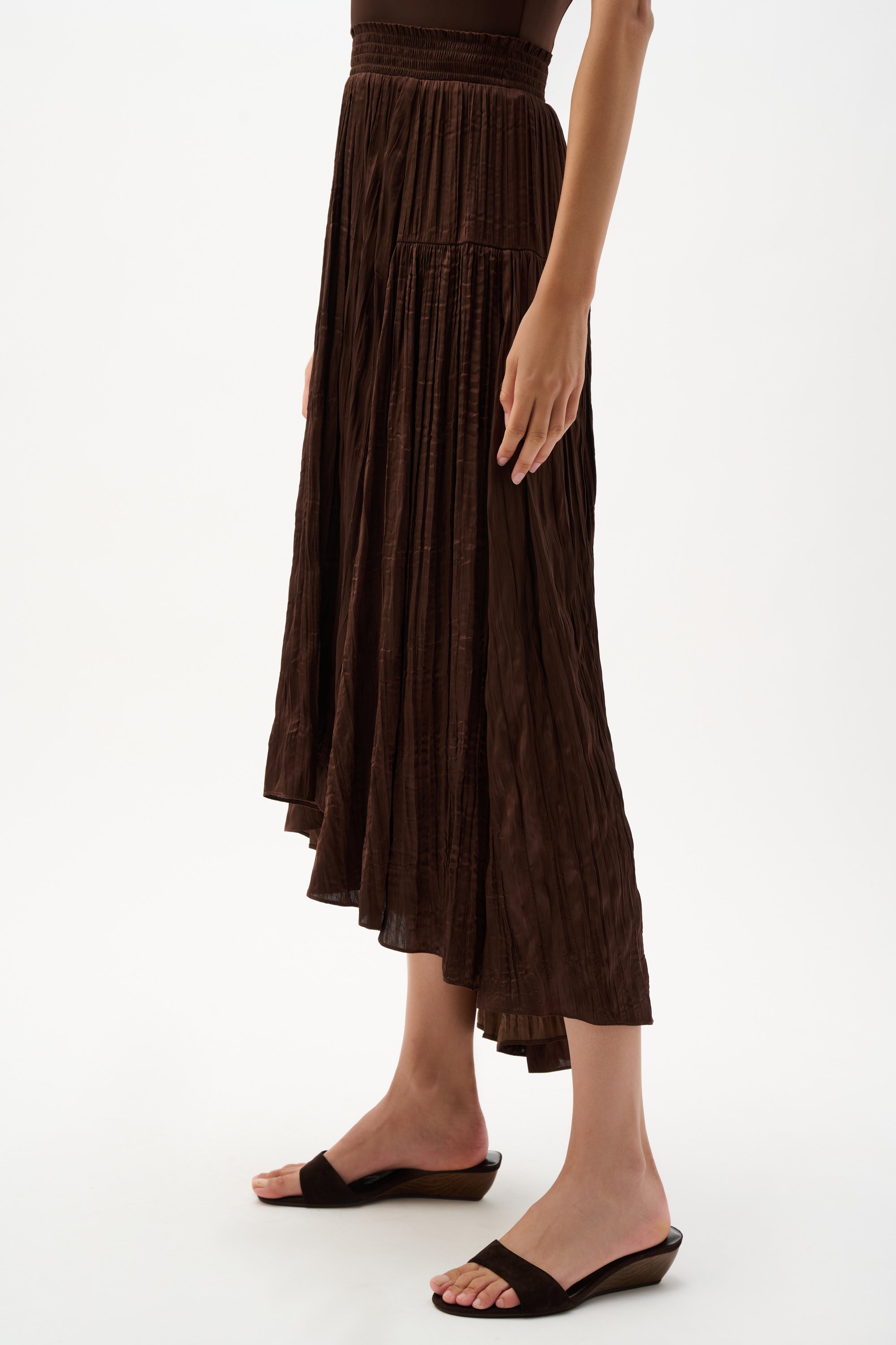 Joseph Ribkoff Satin Flare Skirt With Pleats 262960 - Mahogany