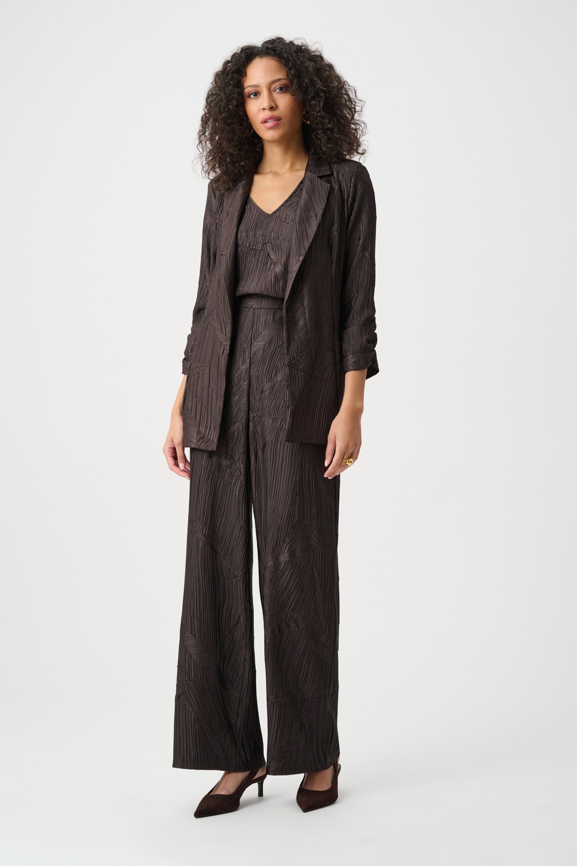 Joseph Ribkoff Pleated Satin Open Blazer 263050 - Mocha
