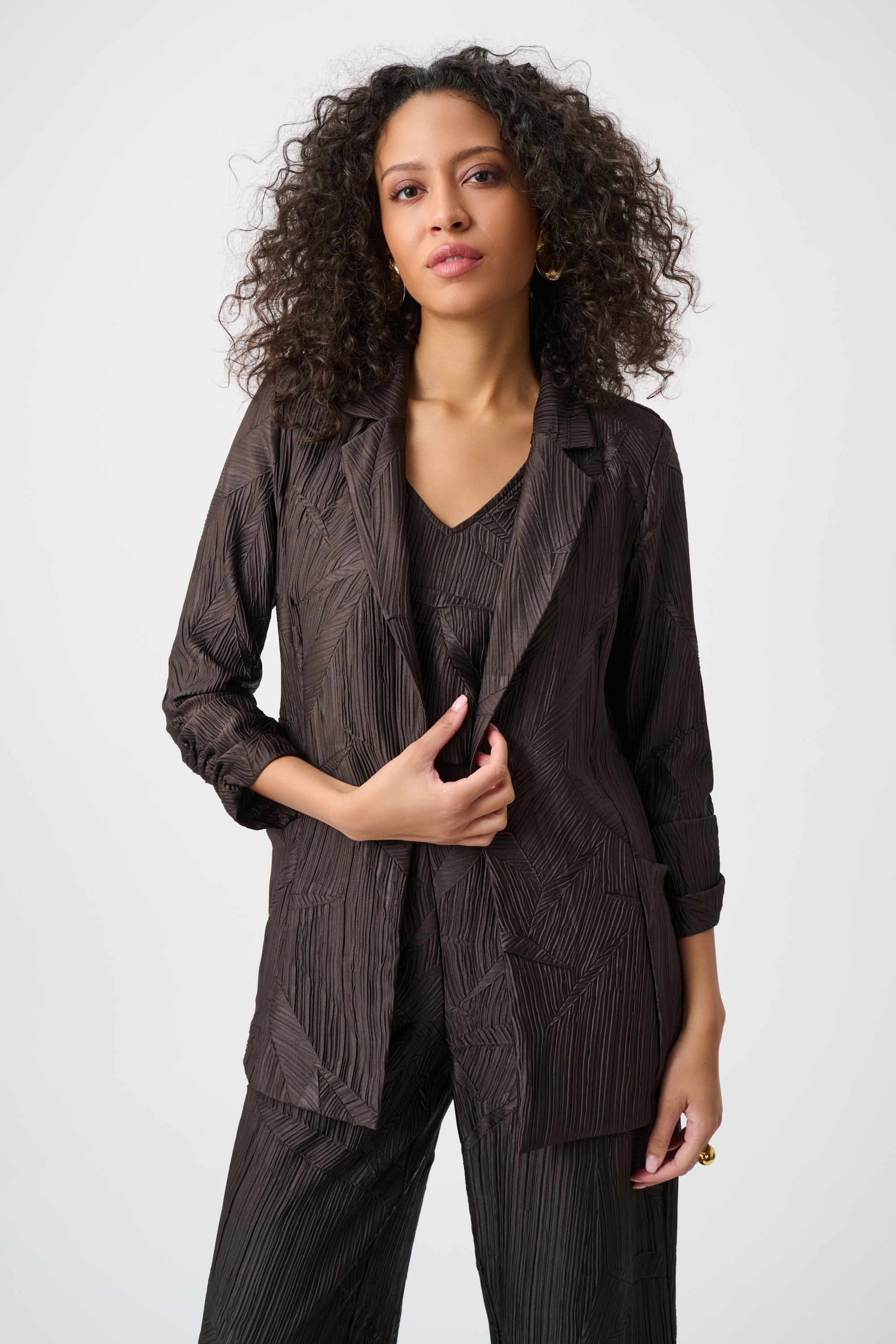 Joseph Ribkoff Pleated Satin Open Blazer 263050 - Mocha