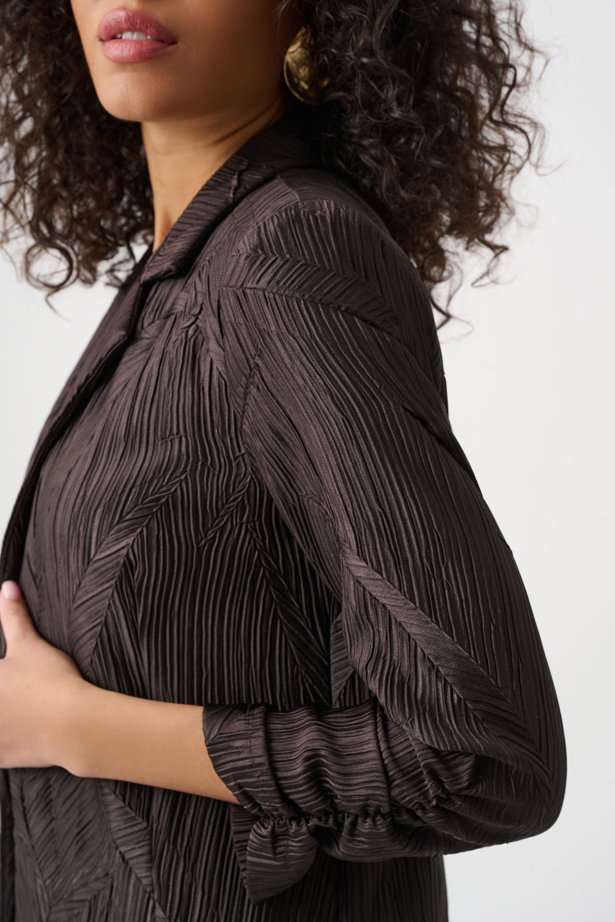 Joseph Ribkoff Pleated Satin Open Blazer 263050 - Mocha