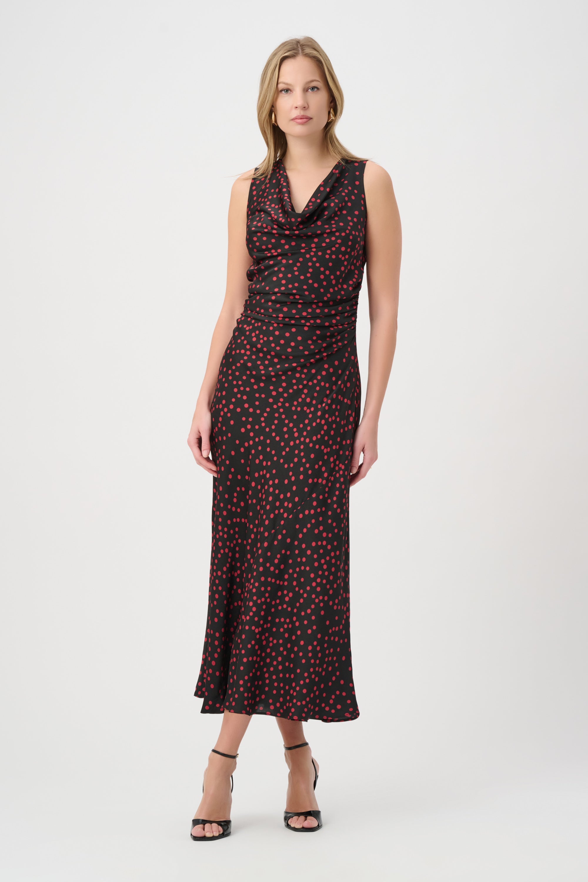 Joseph Ribkoff Polka Dot A-Line Dress 264210 - Black/ Deep Cherry