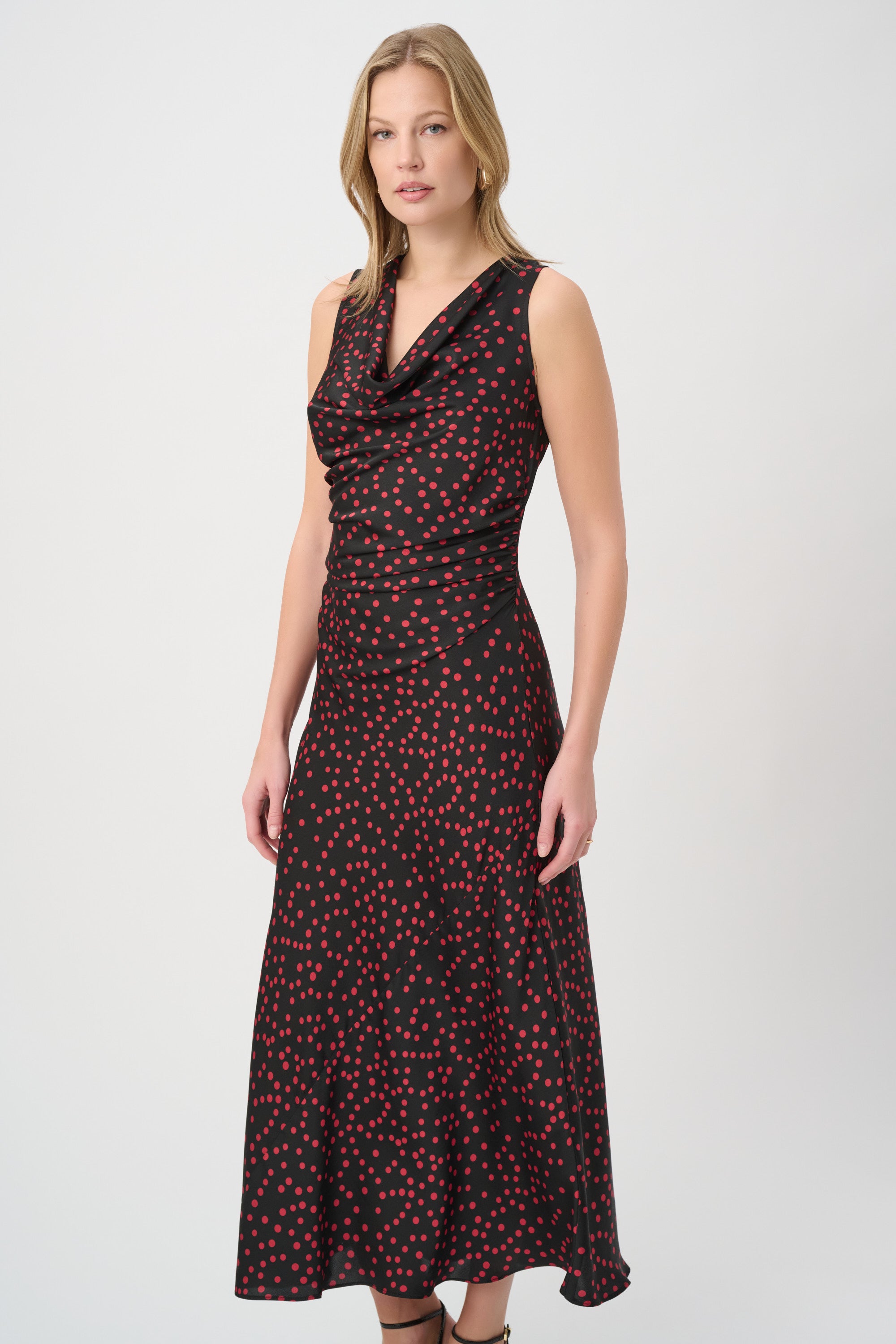 Joseph Ribkoff Polka Dot A-Line Dress 264210 - Black/ Deep Cherry