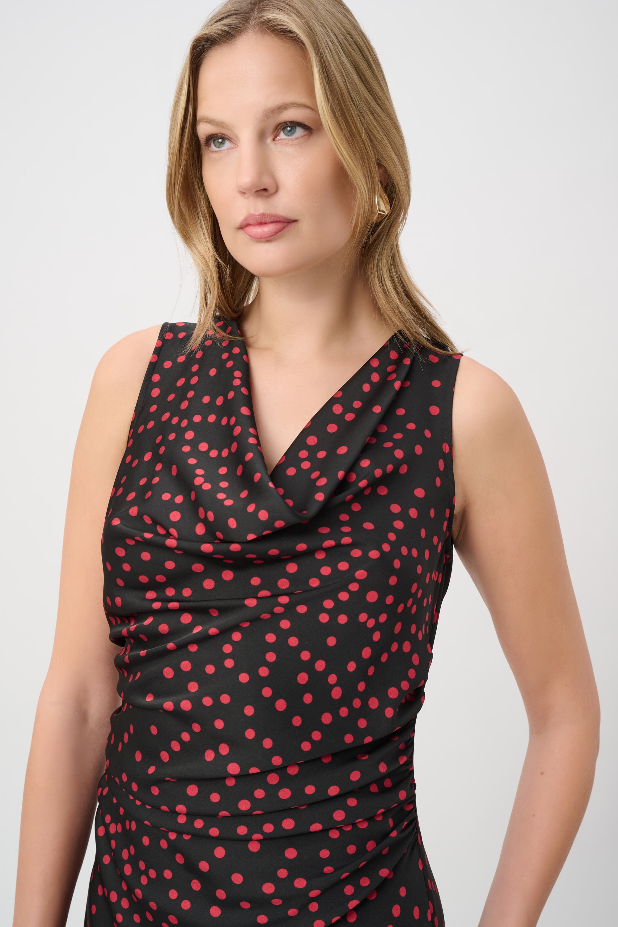 Joseph Ribkoff Polka Dot A-Line Dress 264210 - Black/ Deep Cherry