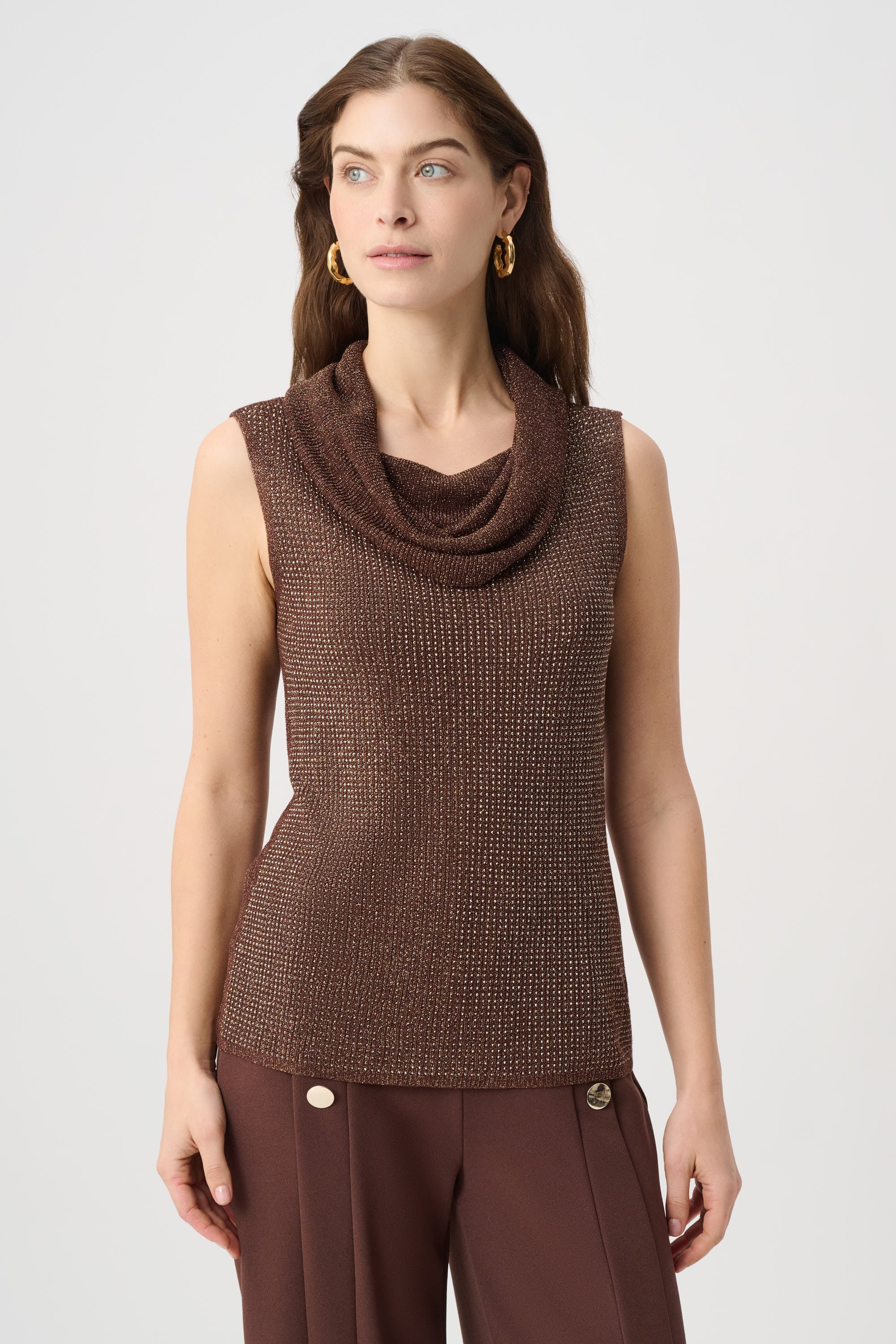 Joseph Ribkoff Rhinestone Cowl Neck Top 264929 - Rust