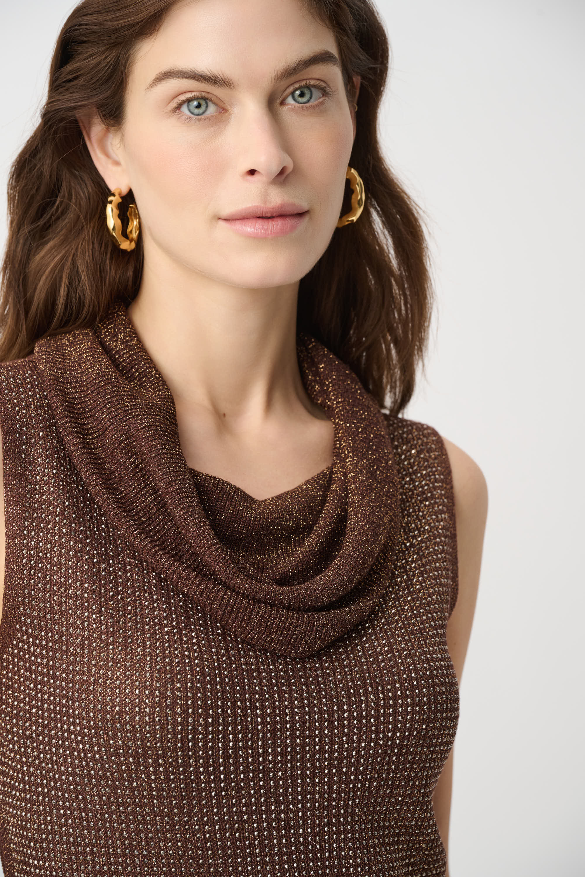 Joseph Ribkoff Rhinestone Cowl Neck Top 264929 - Rust