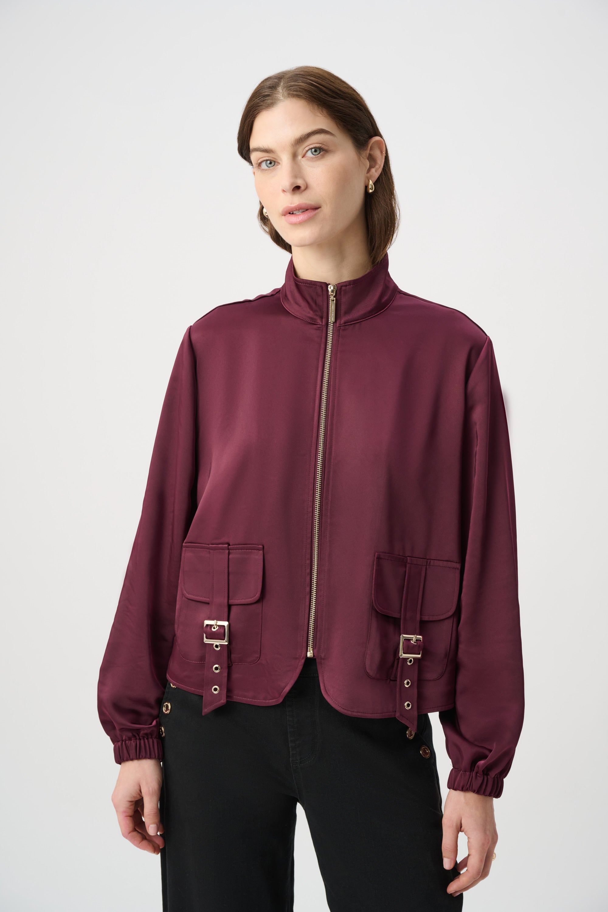 Joseph Ribkoff Satin Puff Sleeve Utility Jacket 264939 - Elderberry