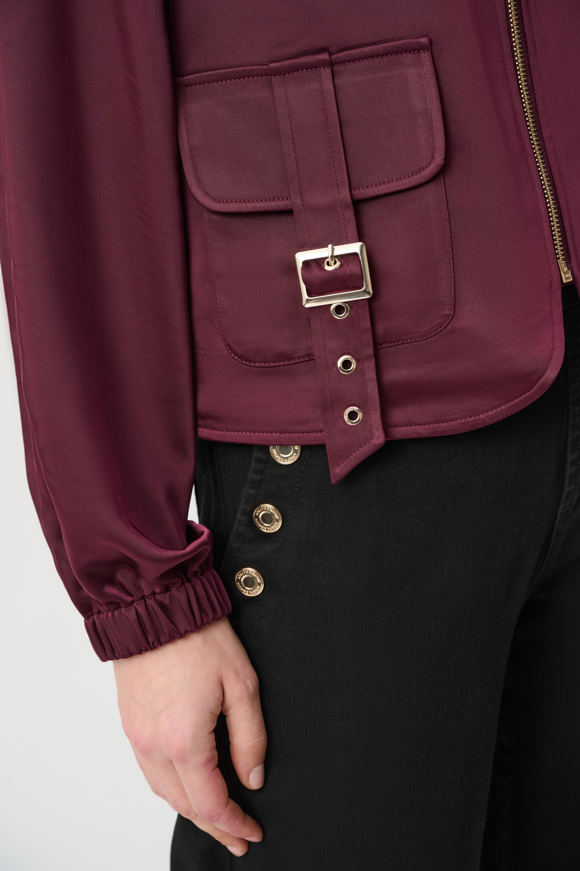 Joseph Ribkoff Satin Puff Sleeve Utility Jacket 264939 - Elderberry