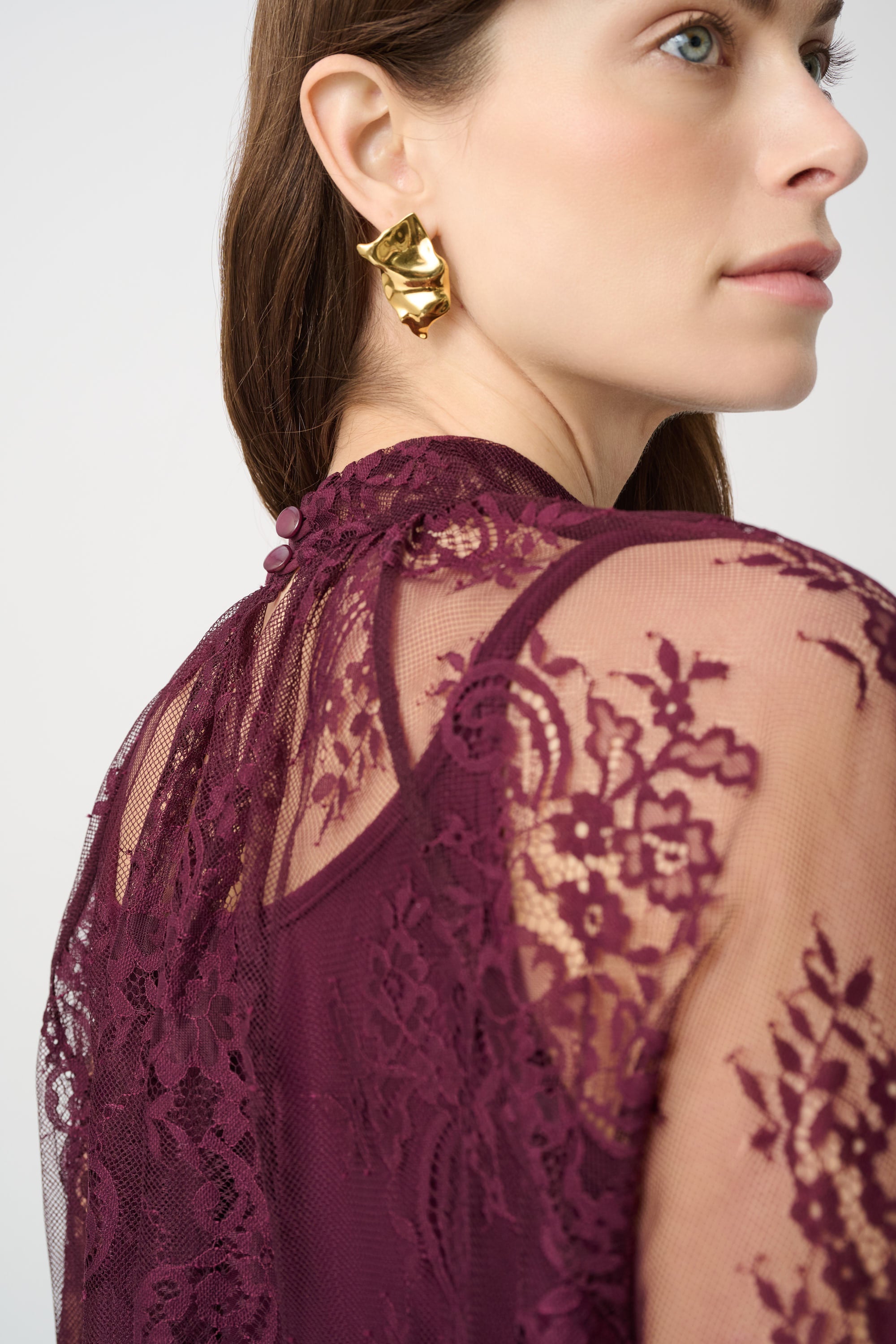 Joseph Ribkoff Scalloped Lace Trapeze Top 264098 - Elderberry