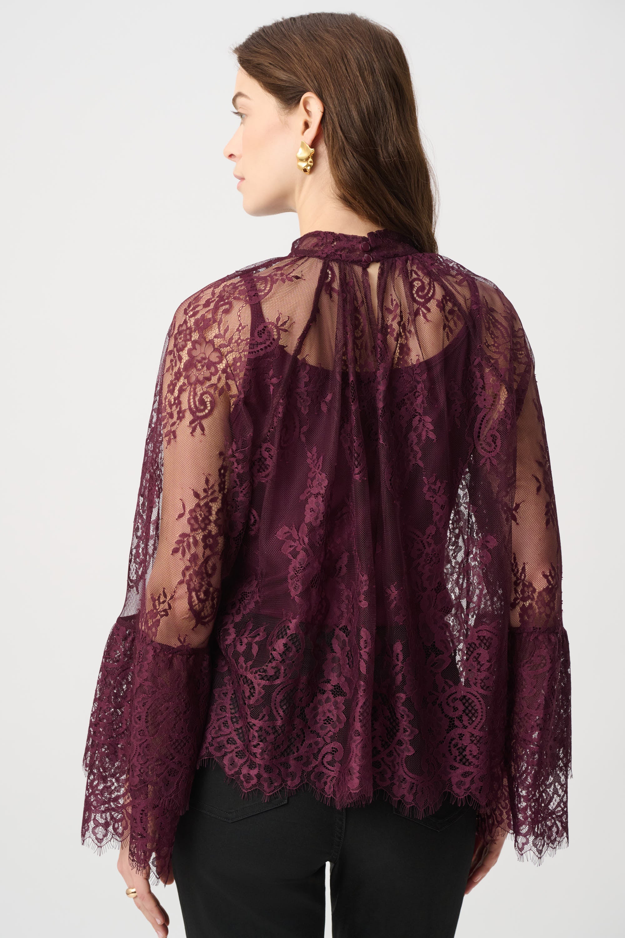 Joseph Ribkoff Scalloped Lace Trapeze Top 264098 - Elderberry
