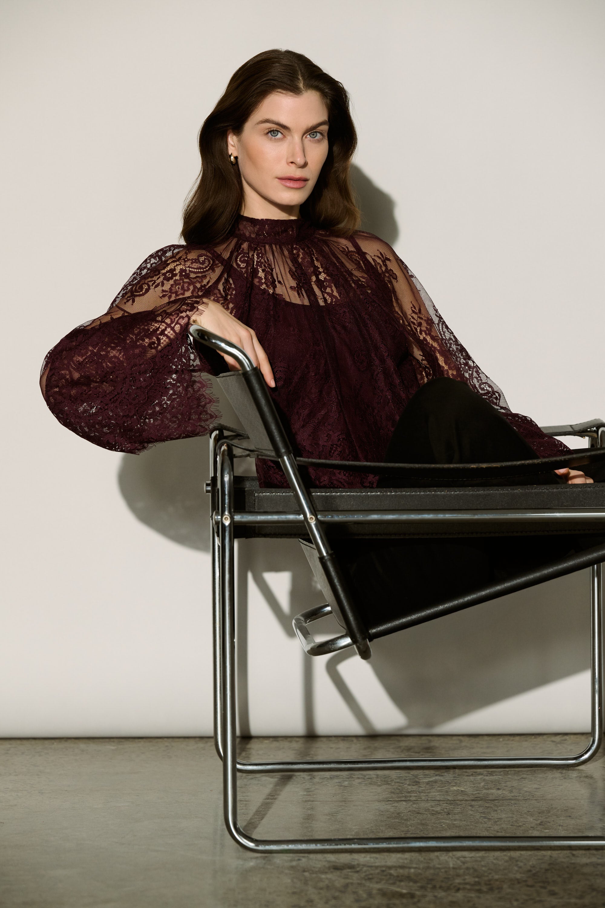 Joseph Ribkoff Scalloped Lace Trapeze Top 264098 - Elderberry