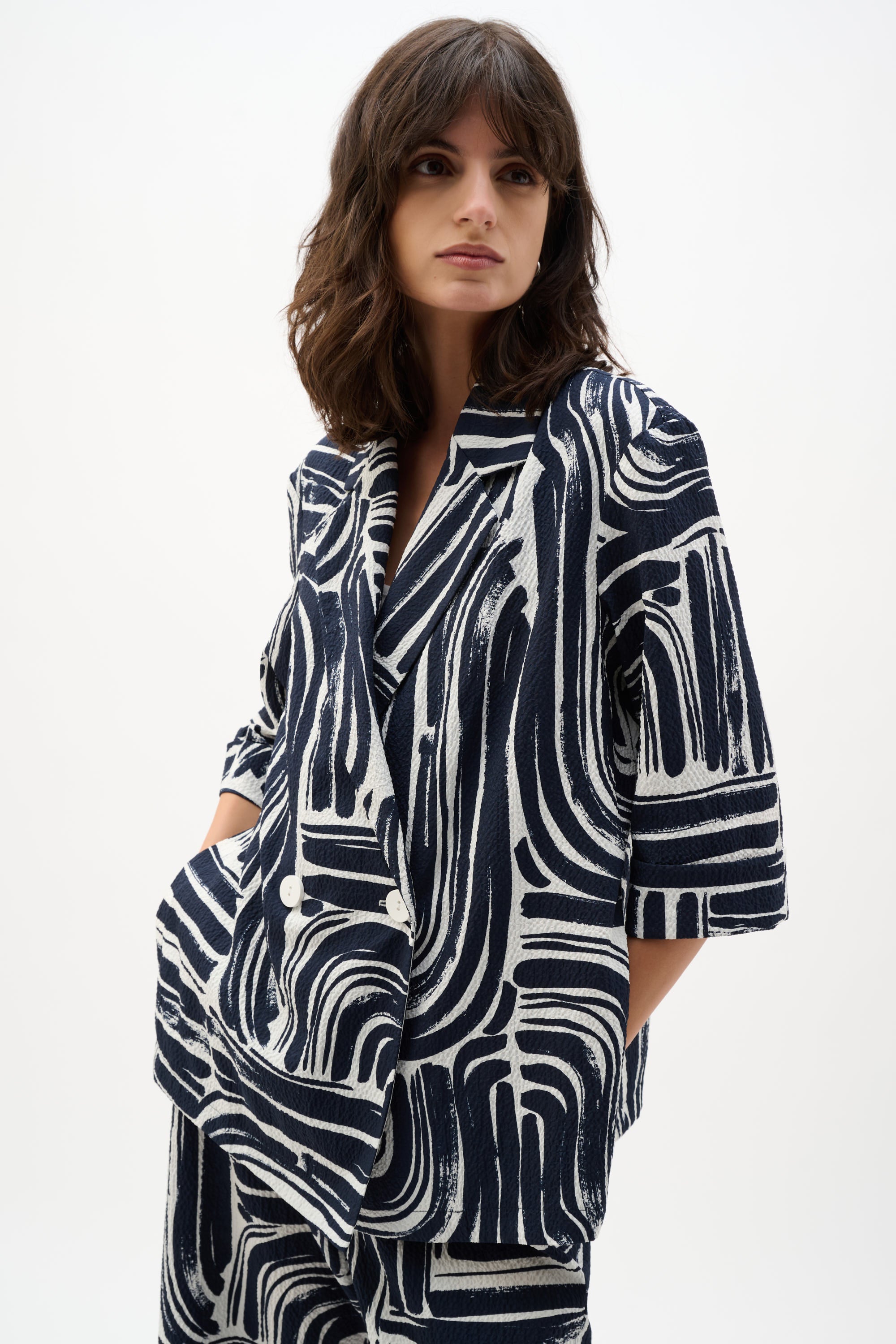 Joseph Ribkoff Double Breasted Blazer 261166 - Vanilla/ Midnight Blue