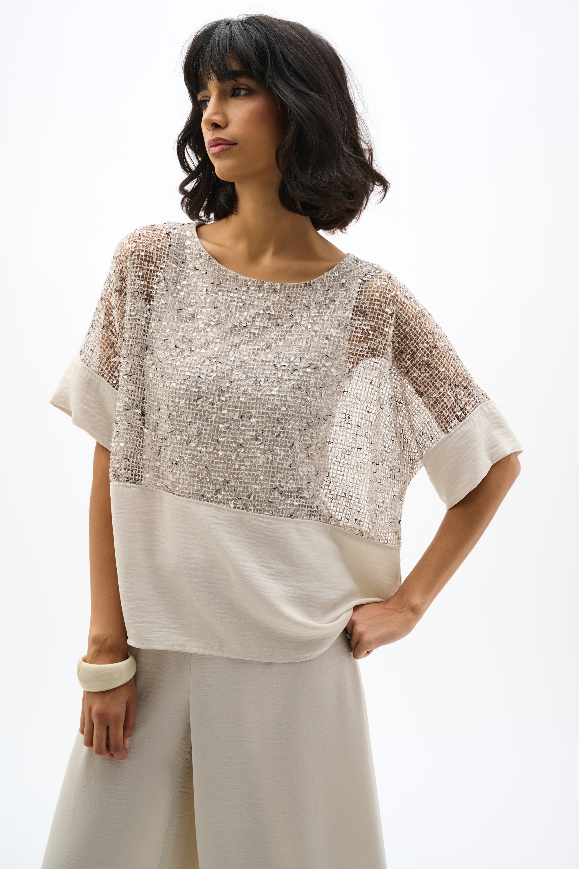 Joseph Ribkoff Mesh Boxy Top 262256 - Moonstone