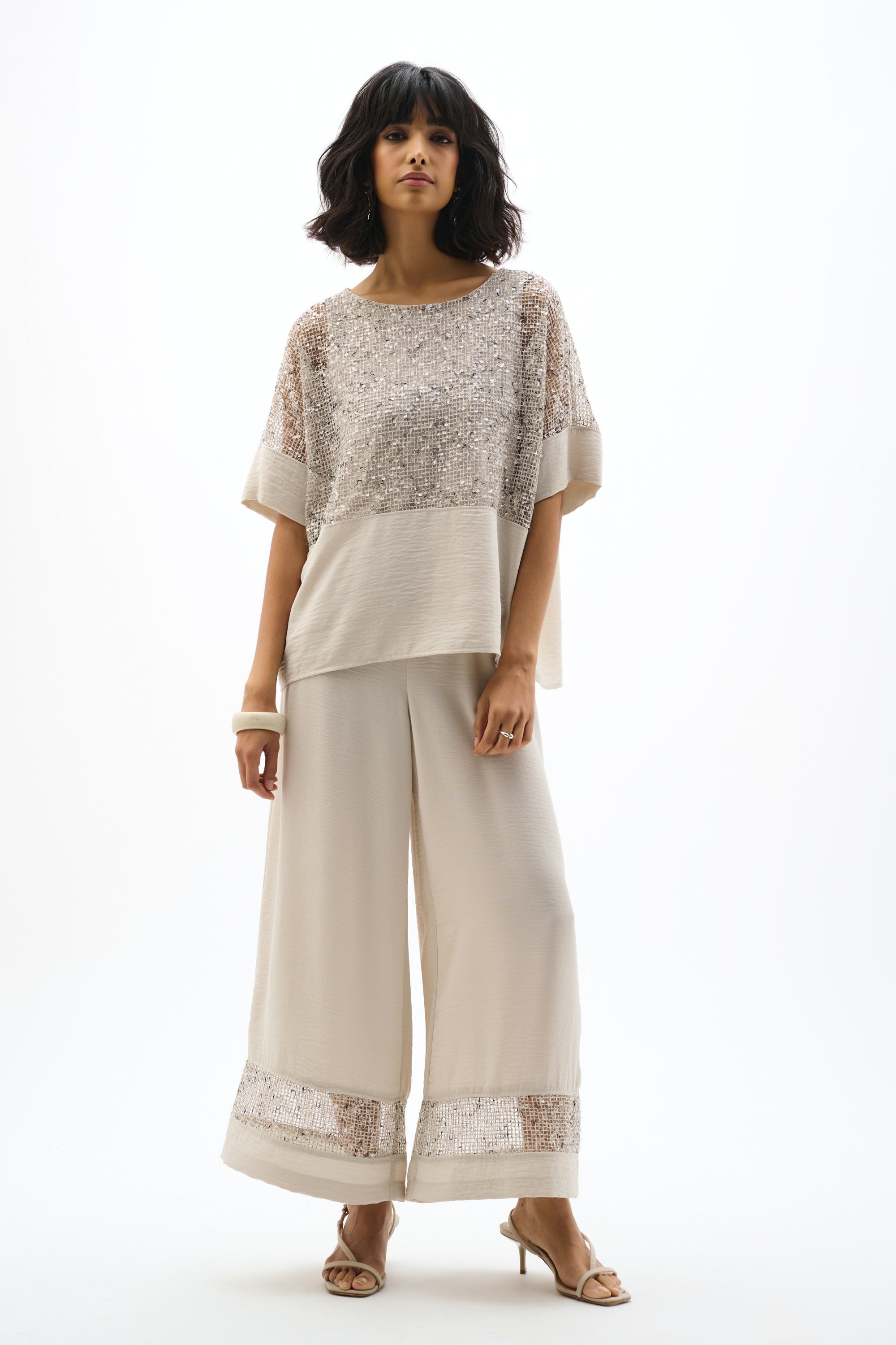 Joseph Ribkoff Mesh Boxy Top 262256 - Moonstone