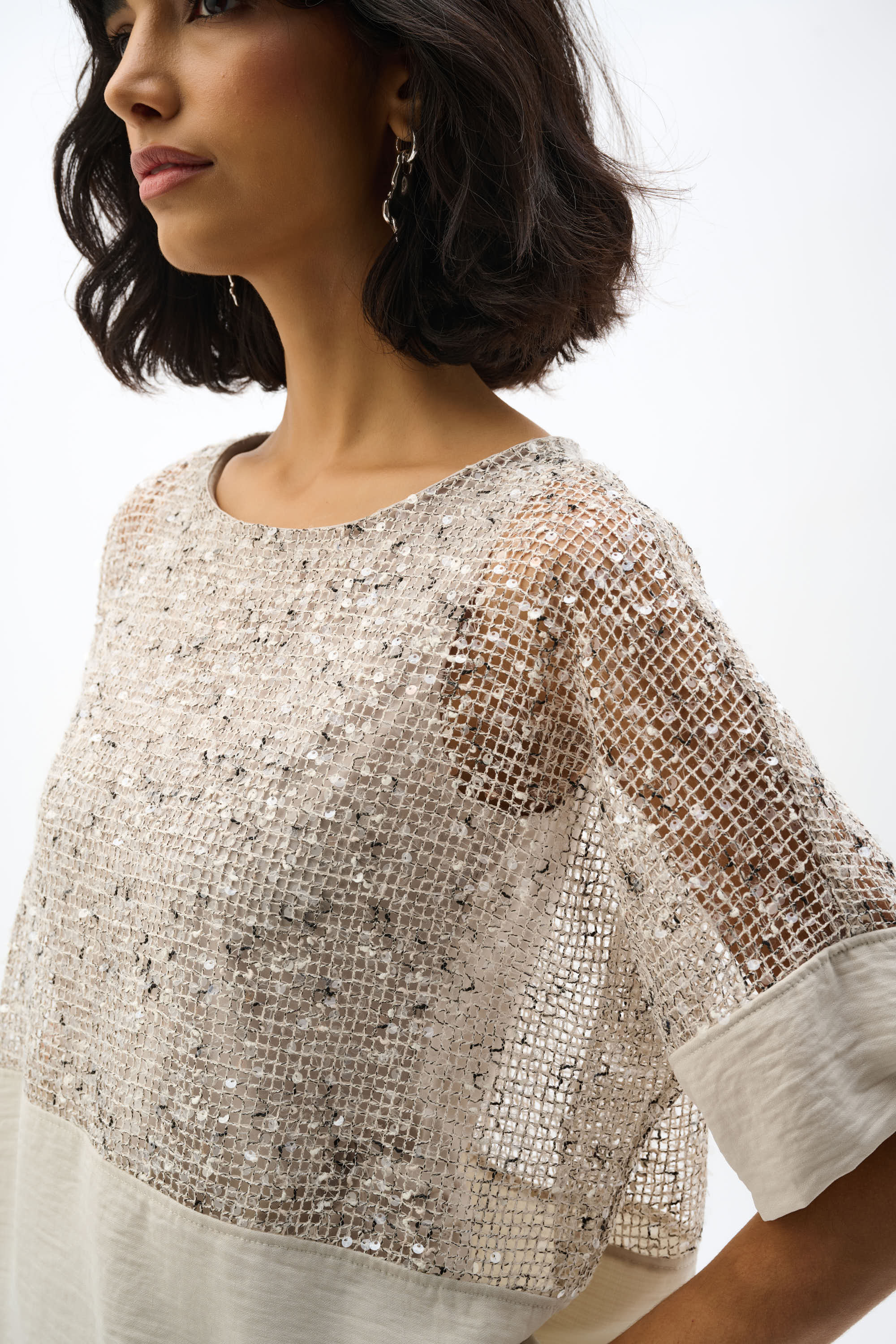 Joseph Ribkoff Mesh Boxy Top 262256 - Moonstone