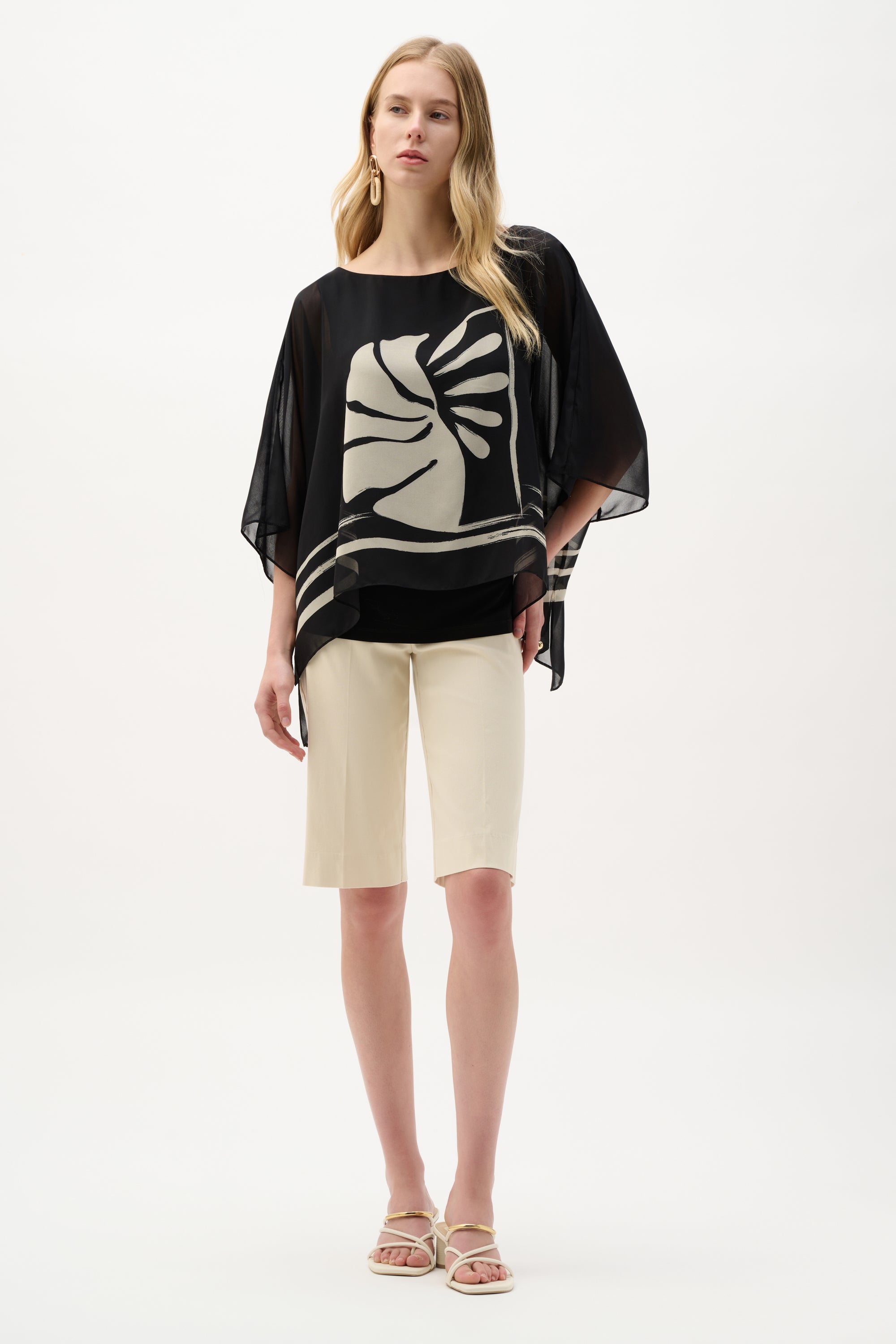 Joseph Ribkoff Tropical Print Poncho Top 262200 - Black/ Beige
