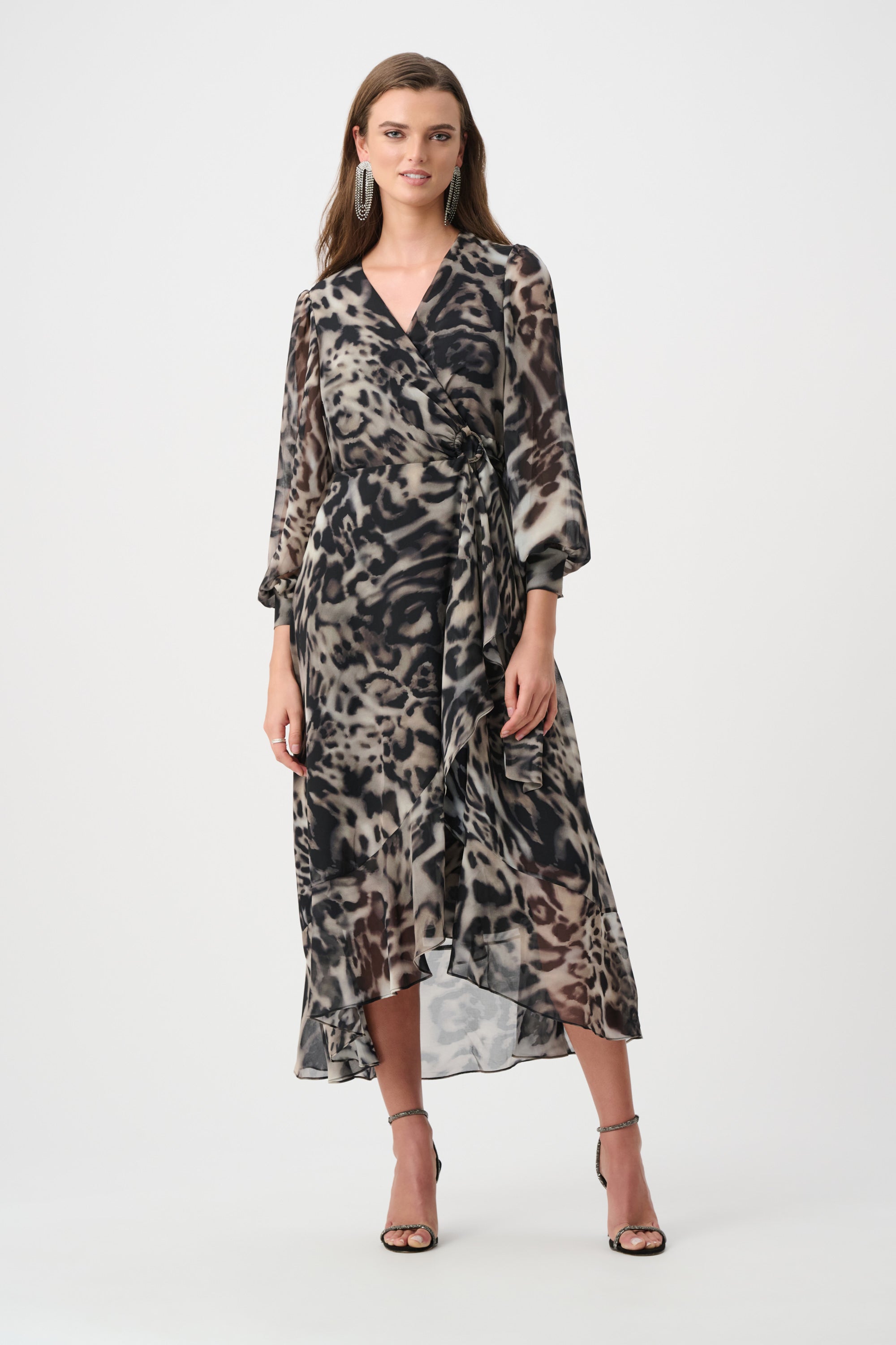 Joseph Ribkoff Signature Chiffon Printed Fit & Flare Dress 263739 - Grey/ Multi