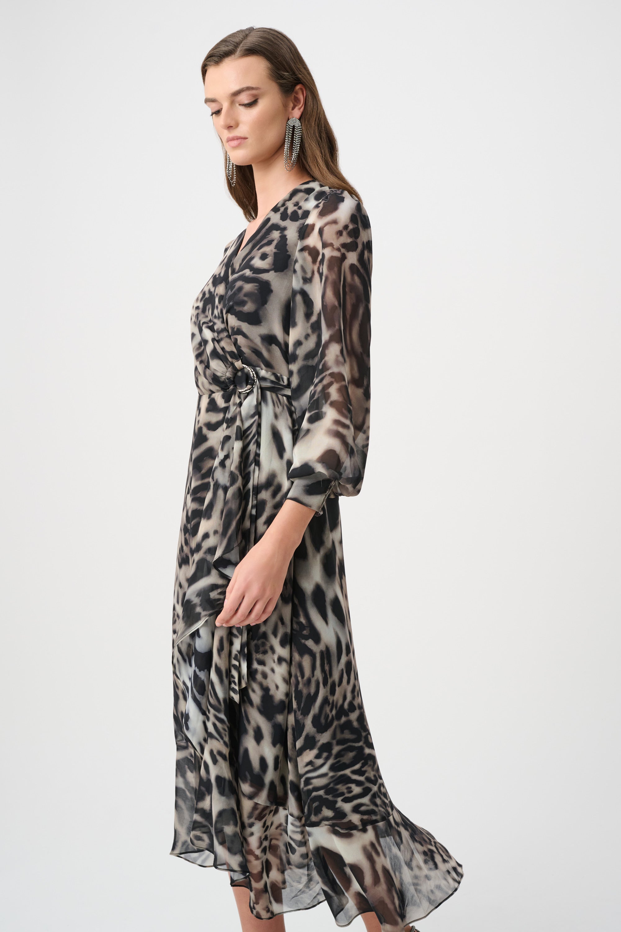Joseph Ribkoff Signature Chiffon Printed Fit & Flare Dress 263739 - Grey/ Multi