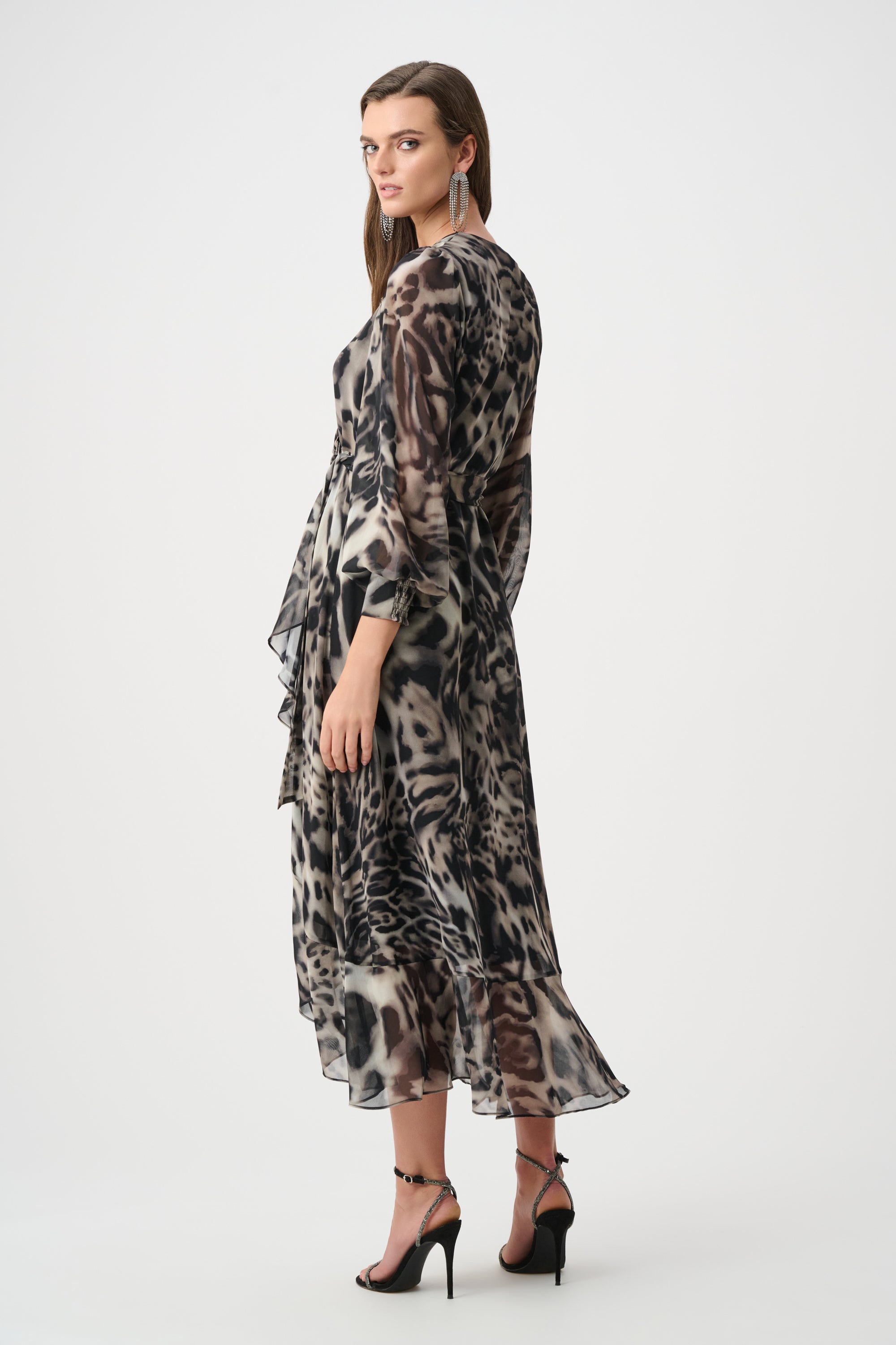 Joseph Ribkoff Signature Chiffon Printed Fit & Flare Dress 263739 - Grey/ Multi