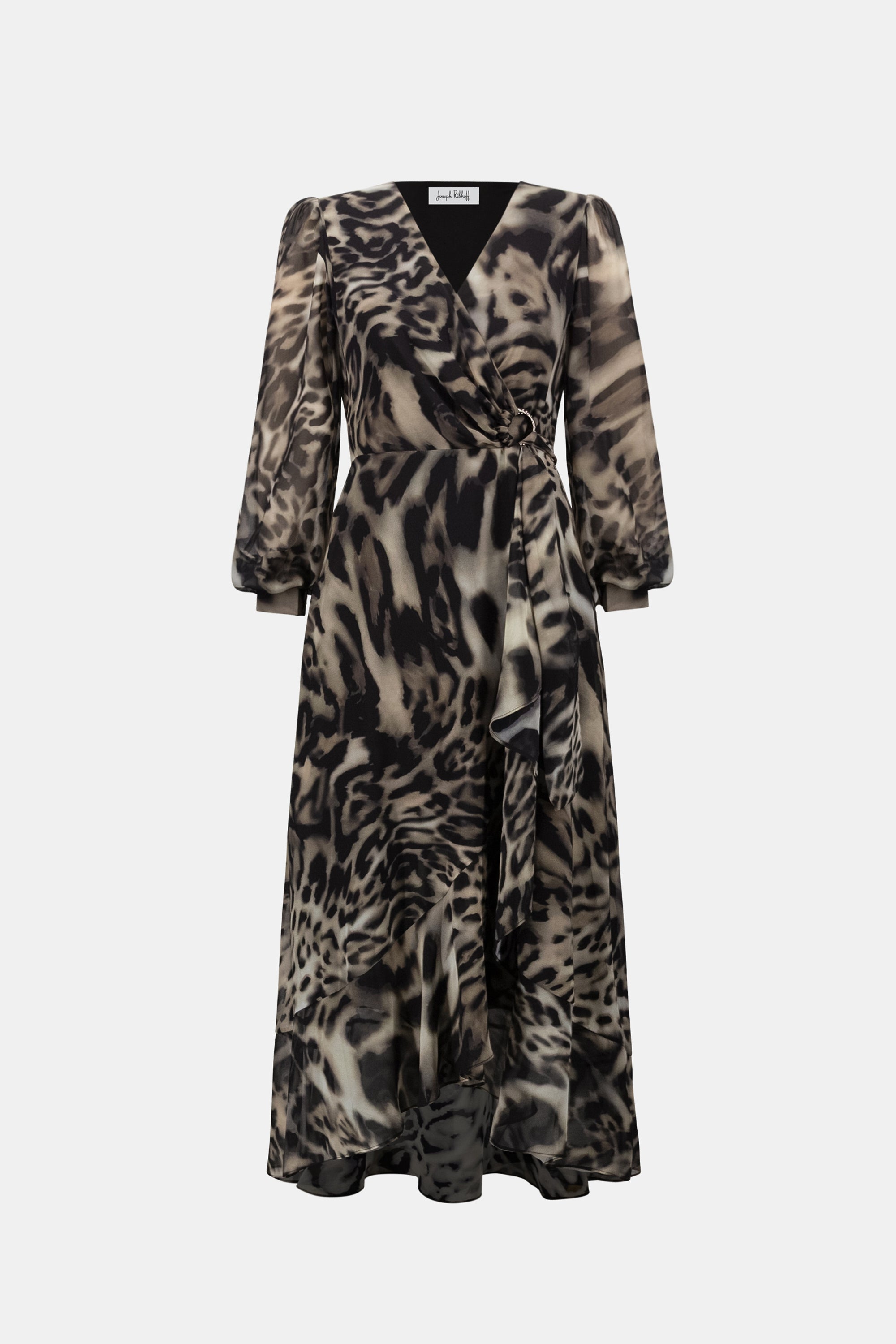 Joseph Ribkoff Signature Chiffon Printed Fit & Flare Dress 263739 - Grey/ Multi