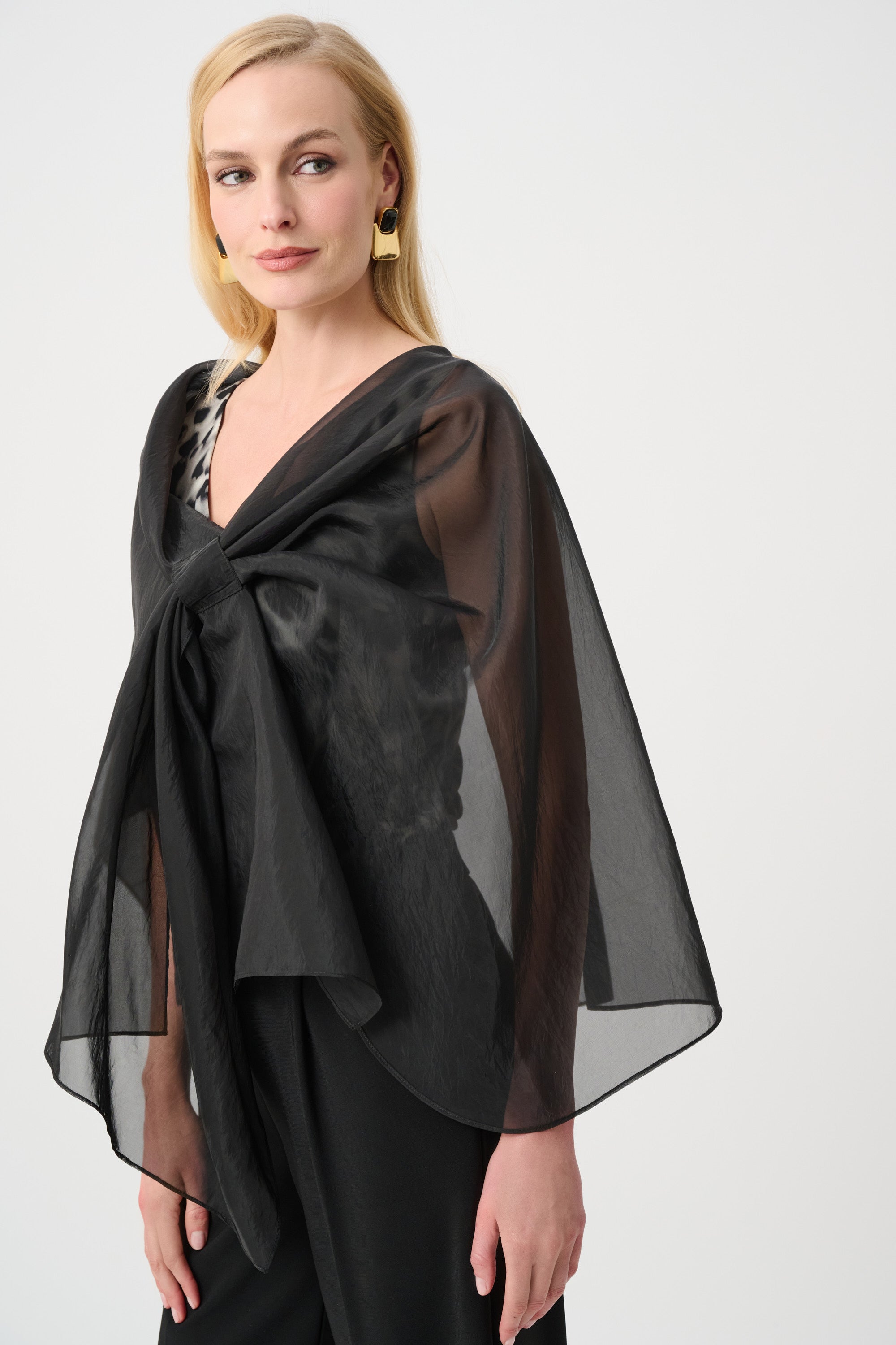 Joseph Ribkoff Signature Organza Asymmetric Cover-Up 263765 - Black