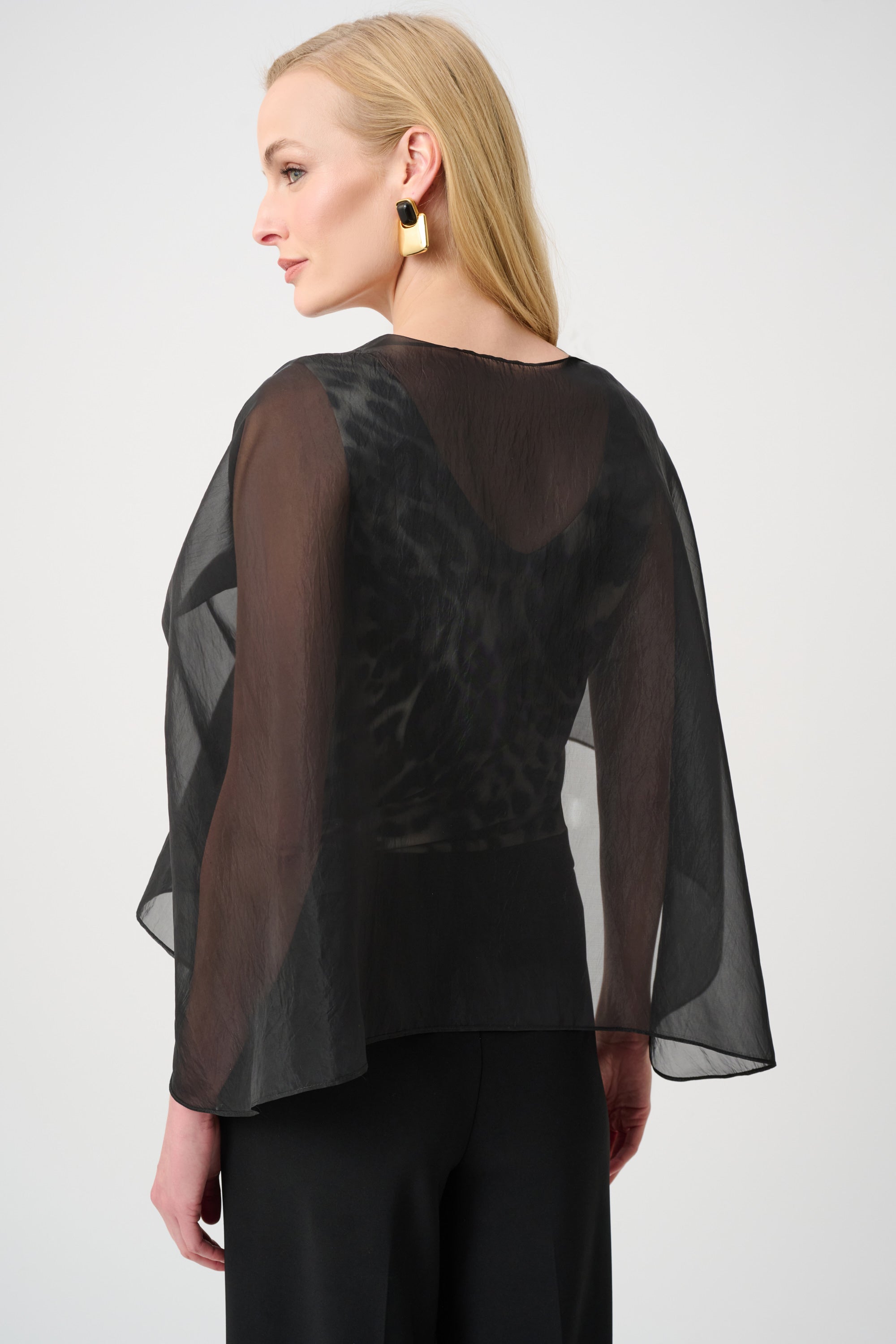 Joseph Ribkoff Signature Organza Asymmetric Cover-Up 263765 - Black