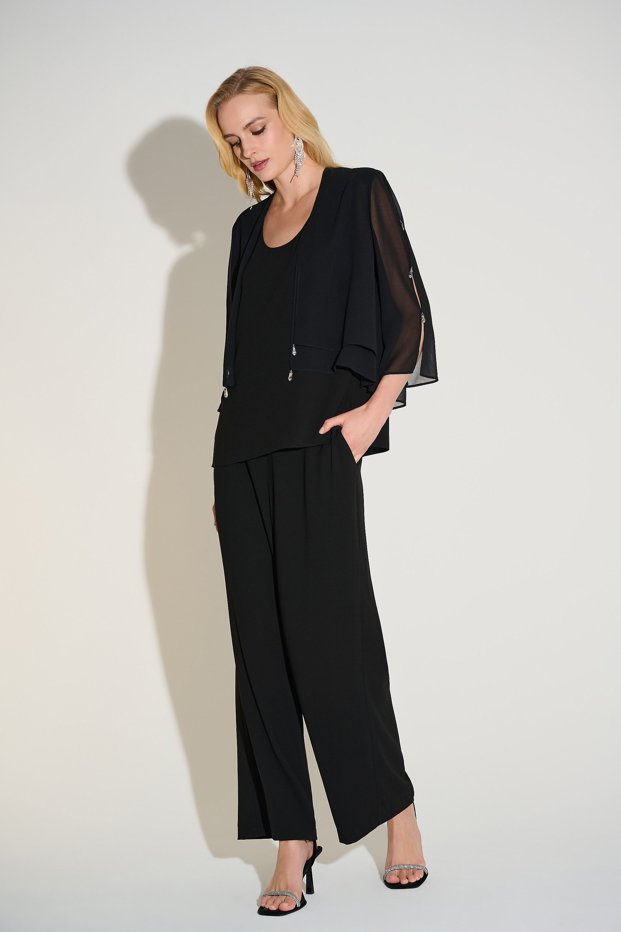 Joseph Ribkoff Signature Layered Chiffon 2 Piece Set 253755 - Black