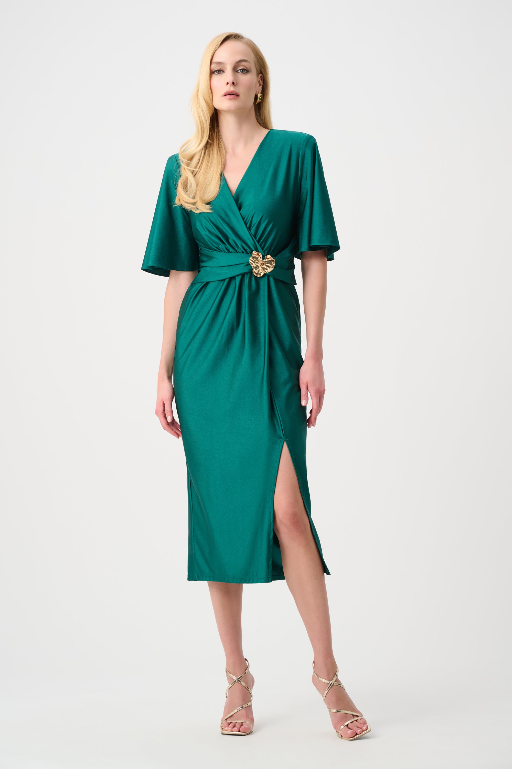 Joseph Ribkoff Signature Satin Wrap Dress 263733 - Opulent Green
