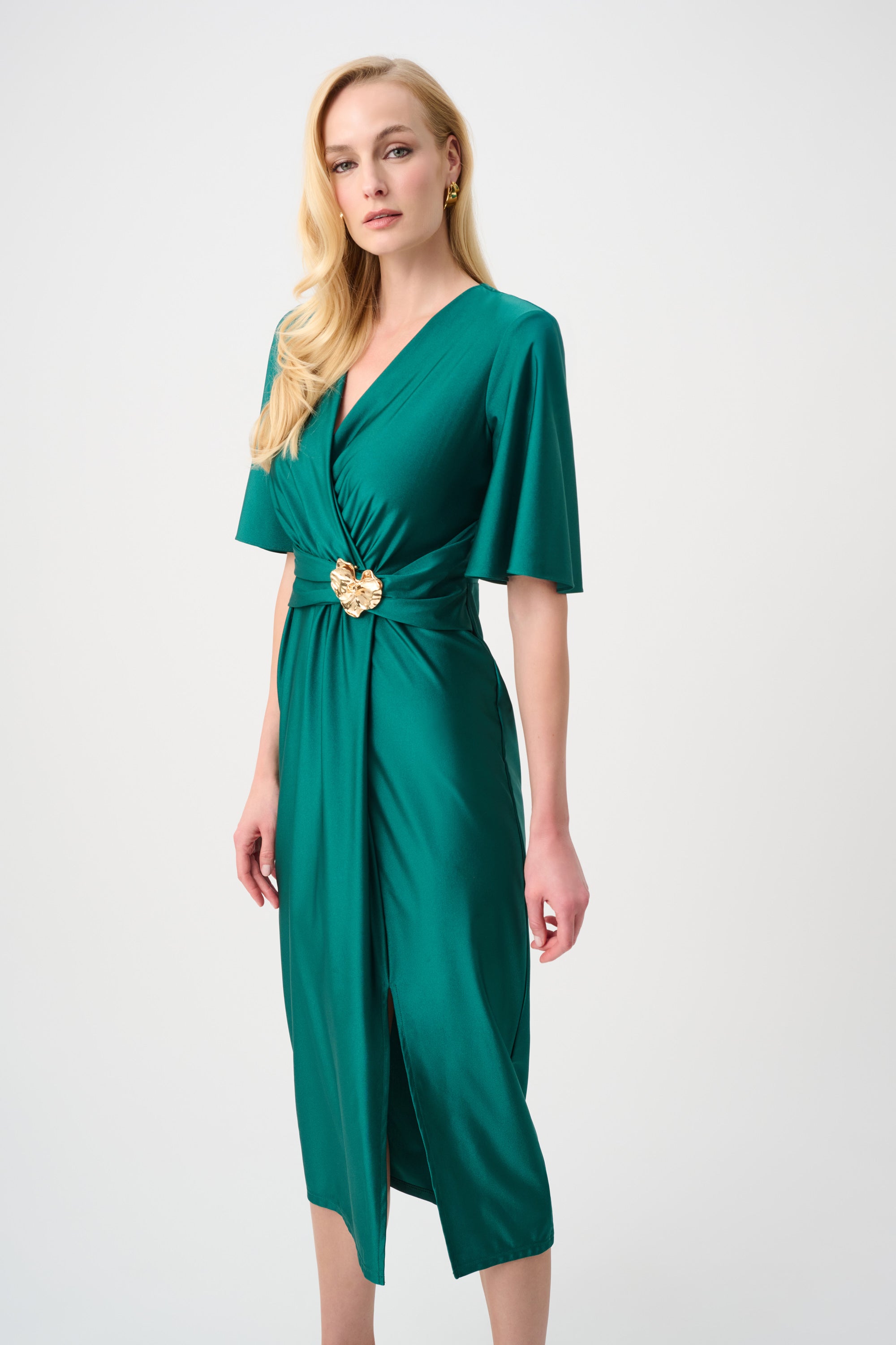 Joseph Ribkoff Signature Satin Wrap Dress 263733 - Opulent Green