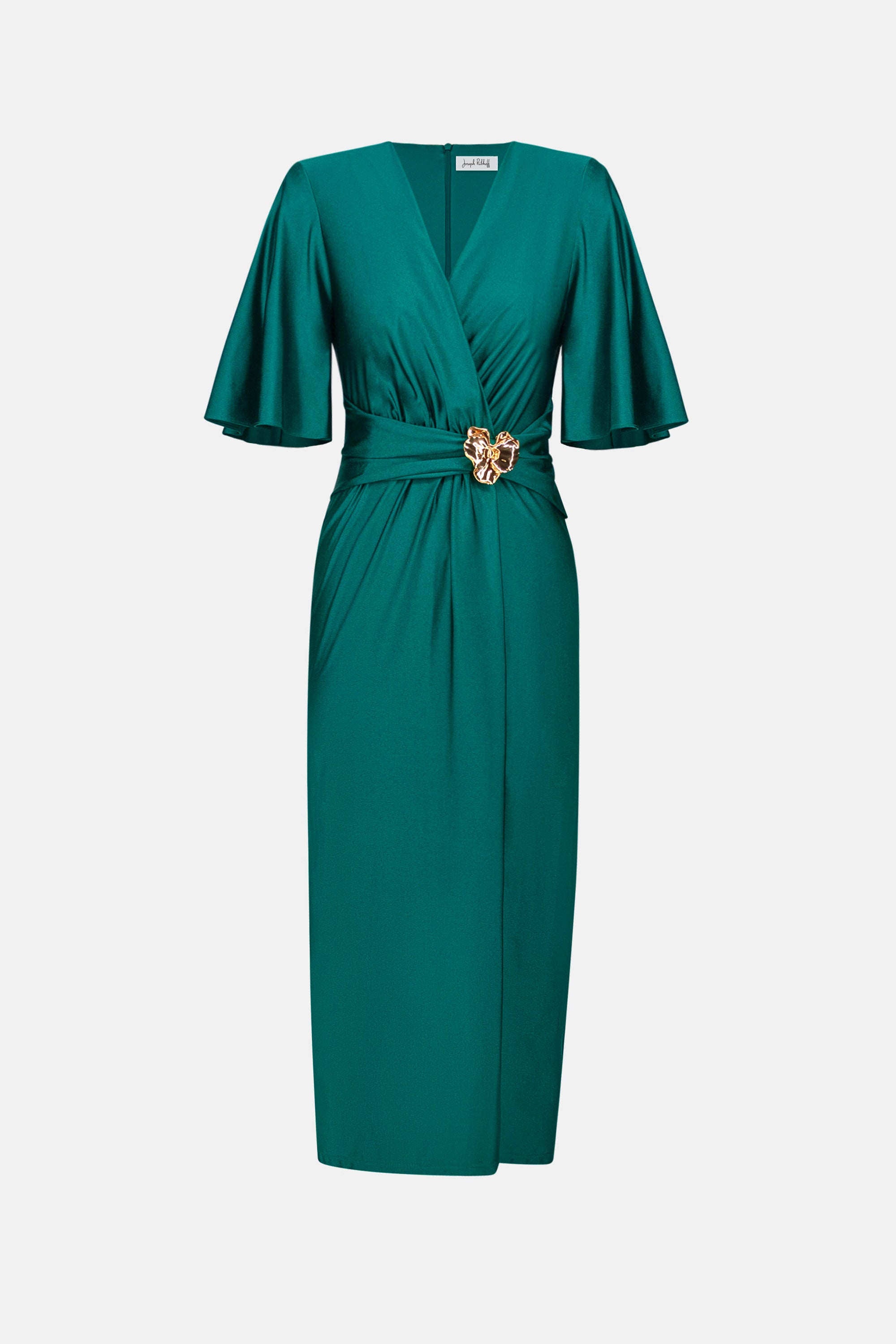Joseph Ribkoff Signature Satin Wrap Dress 263733 - Opulent Green
