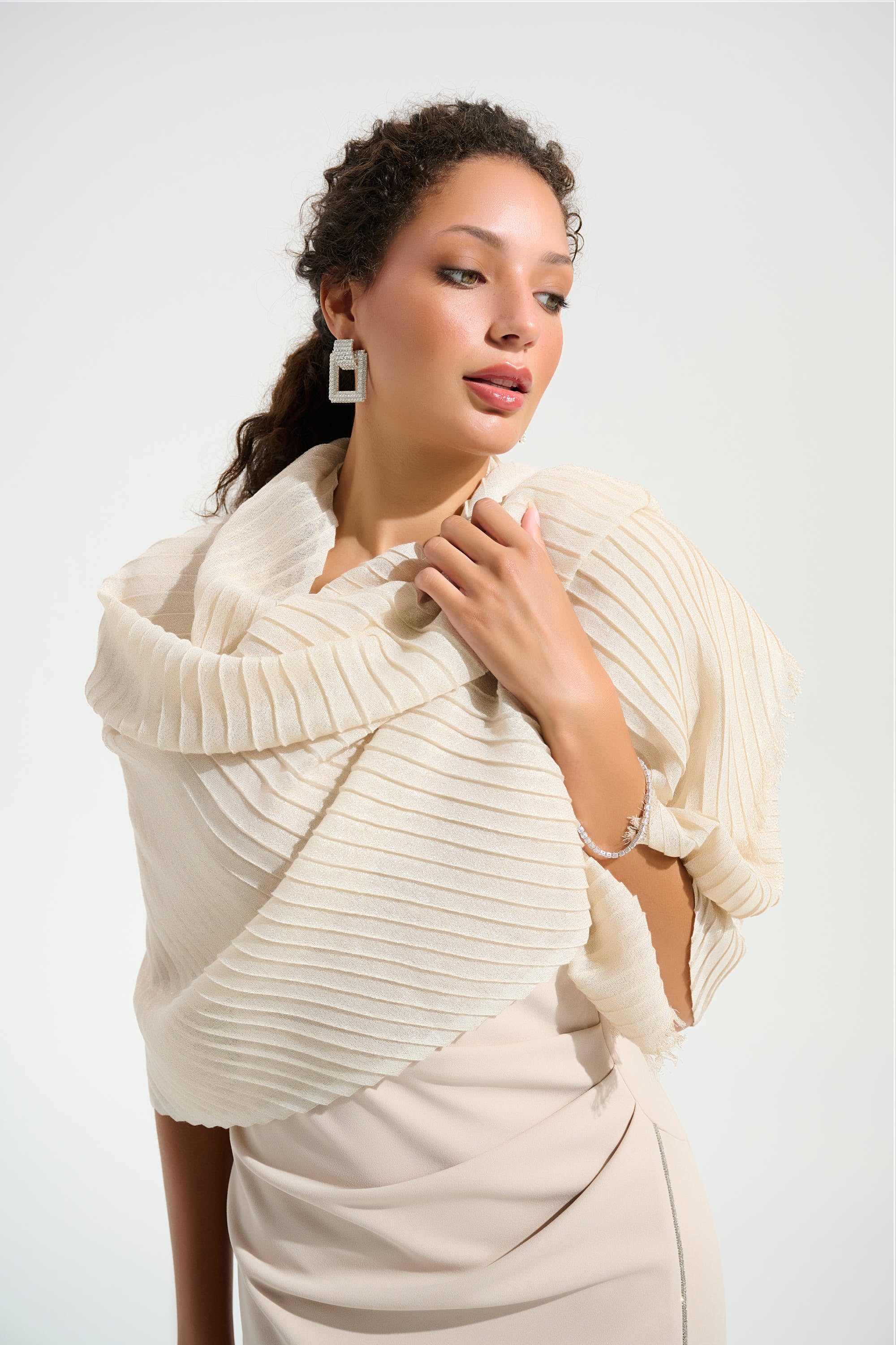 Joseph Ribkoff Signature Woven Rectangle Scarf 261781 - Champagne