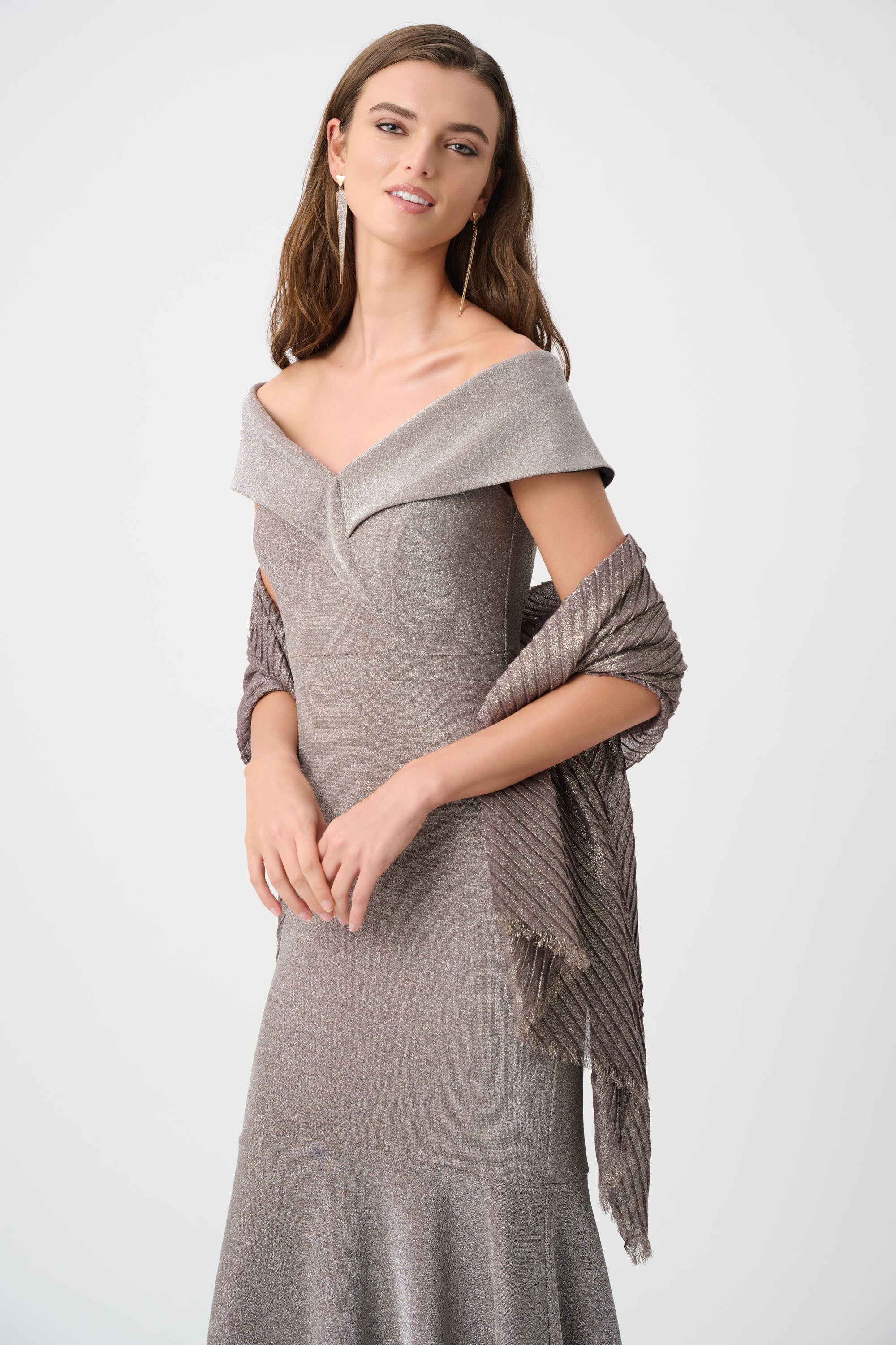 Joseph Ribkoff Signature Pleated Rectangular Scarf 261781 - Platinum Grey