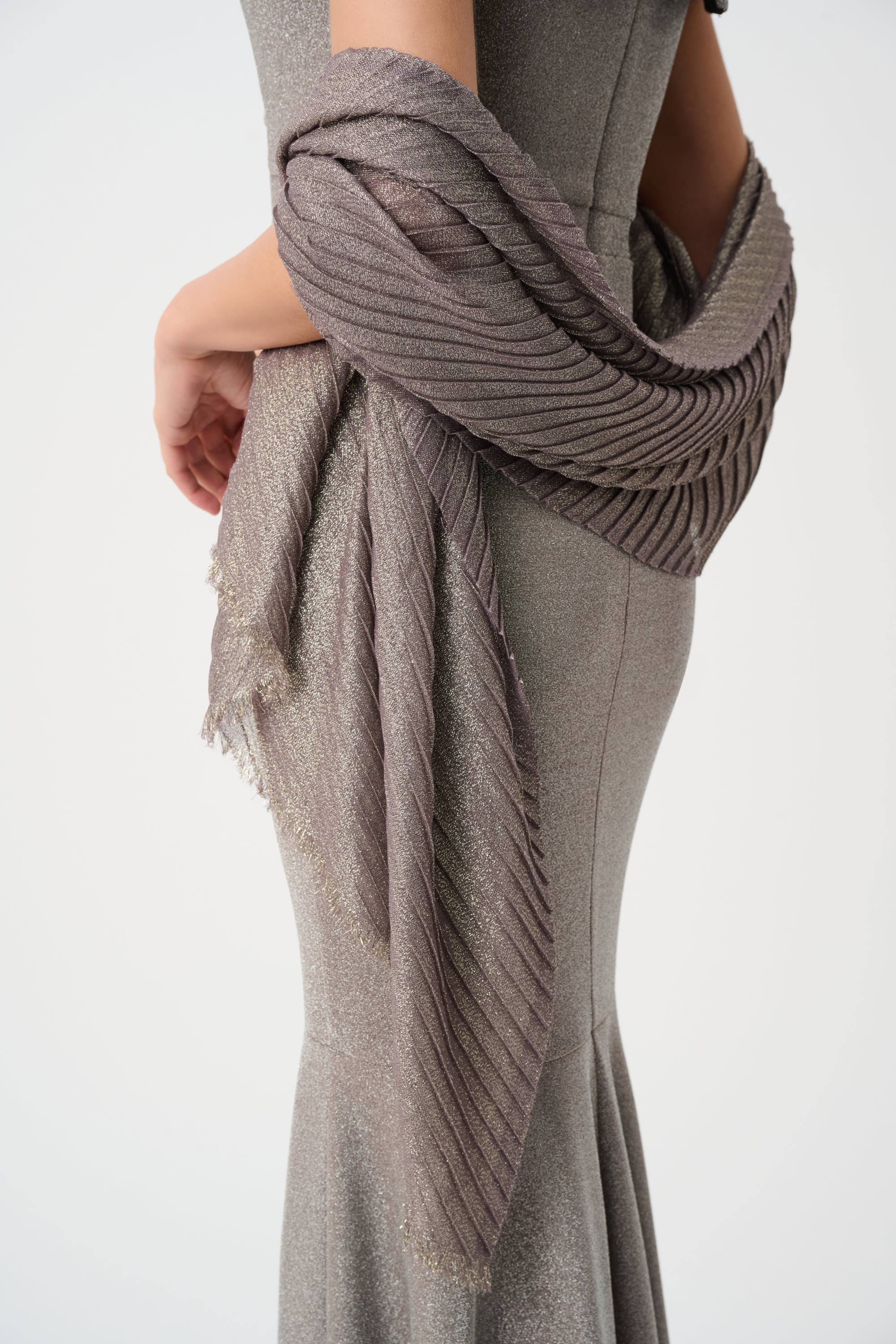 Joseph Ribkoff Signature Pleated Rectangular Scarf 261781 - Platinum Grey