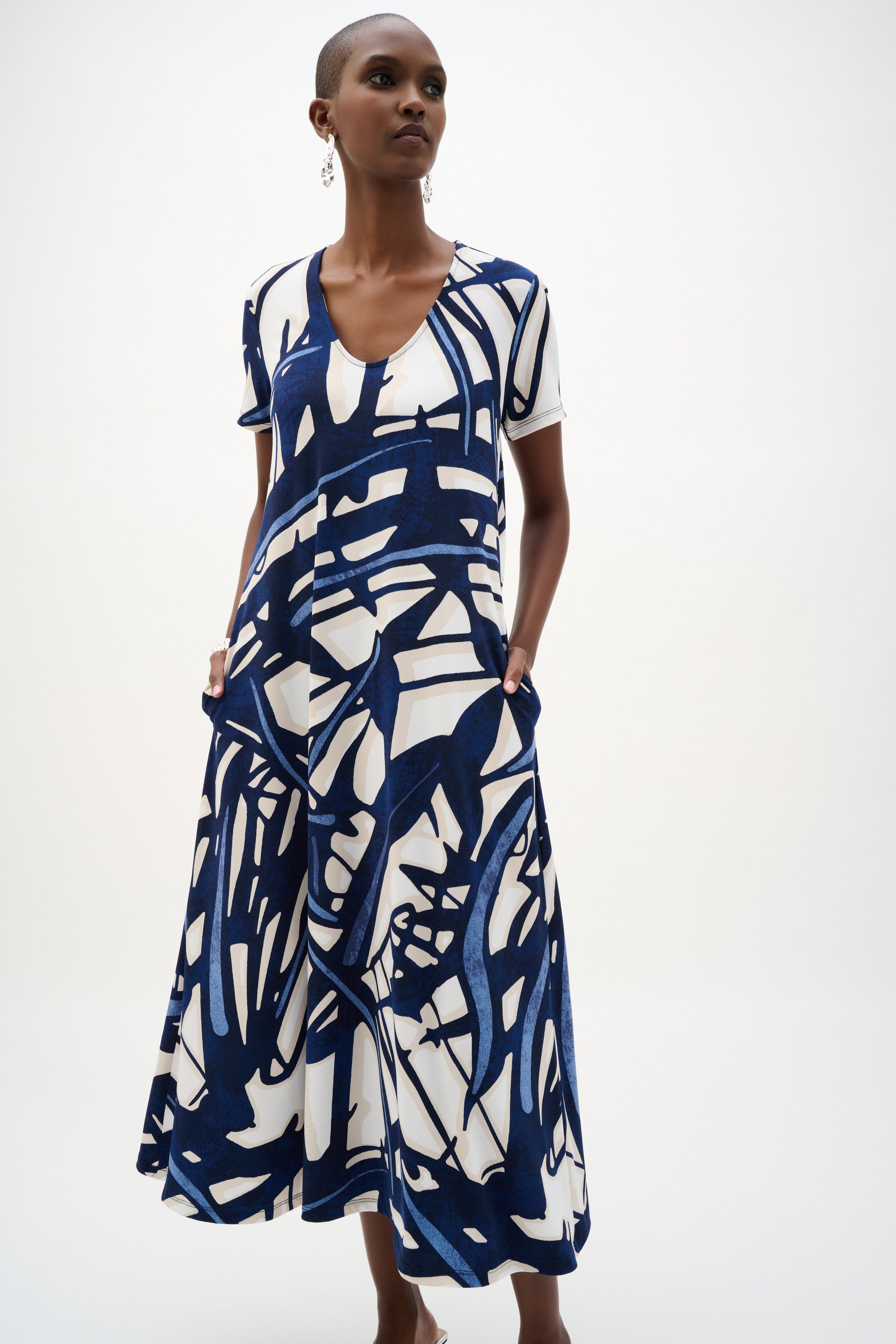 Joseph Ribkoff Abstract Print Trapeze Dress 262245 - Vanilla/ Multi