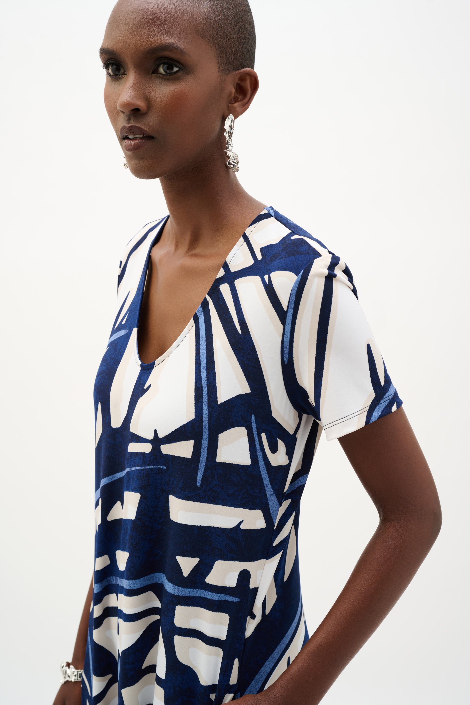 Joseph Ribkoff Abstract Print Trapeze Dress 262245 - Vanilla/ Multi