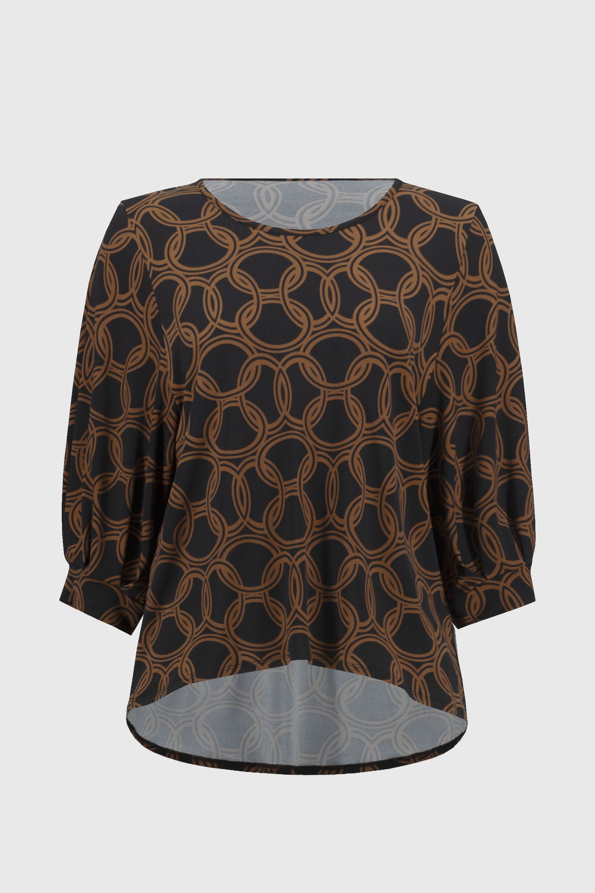 Joseph Ribkoff Chain Print Top 244080 - Black/Chestnut