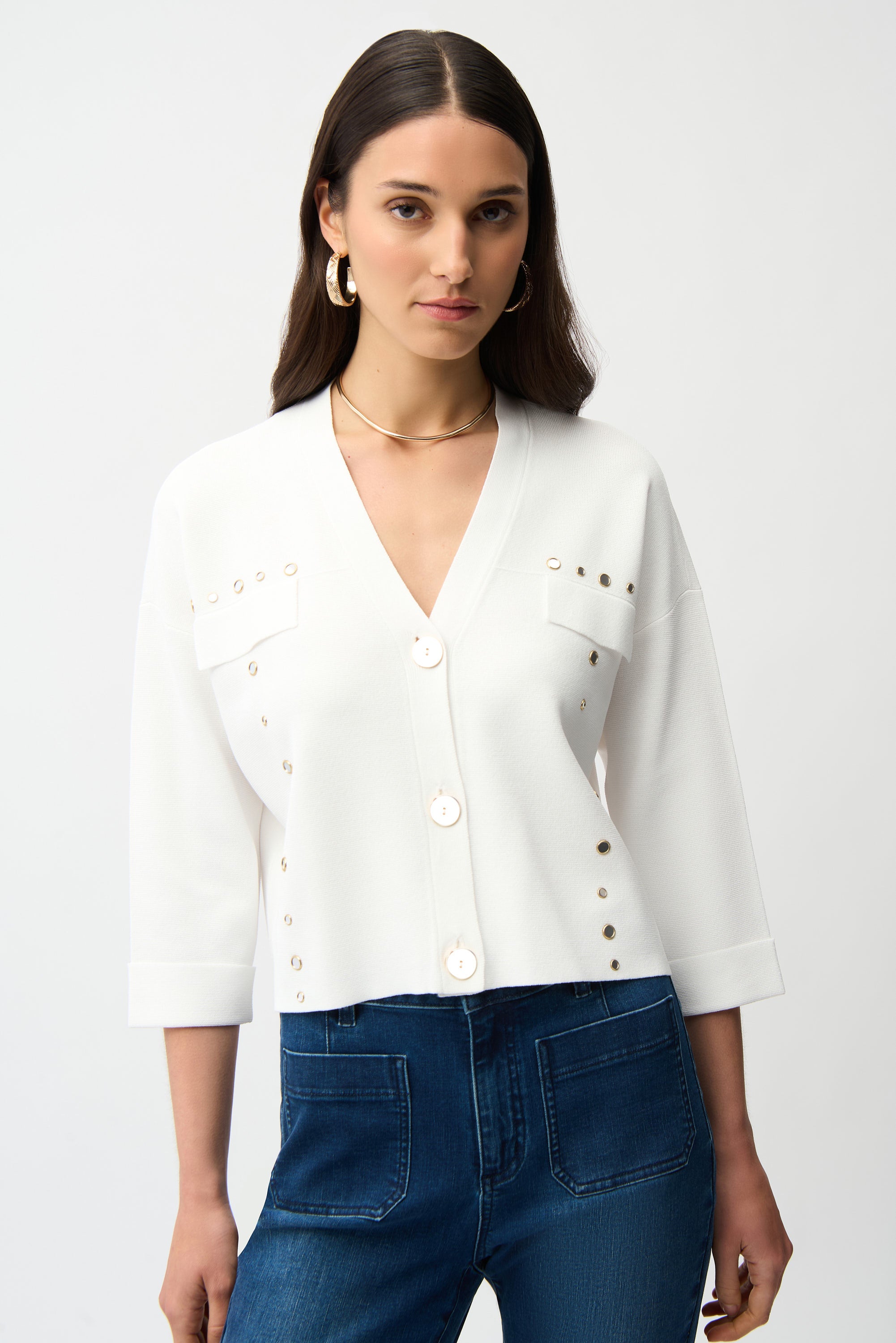Joseph Ribkoff Gold Button Detail Cardigan 261918 - Vanilla
