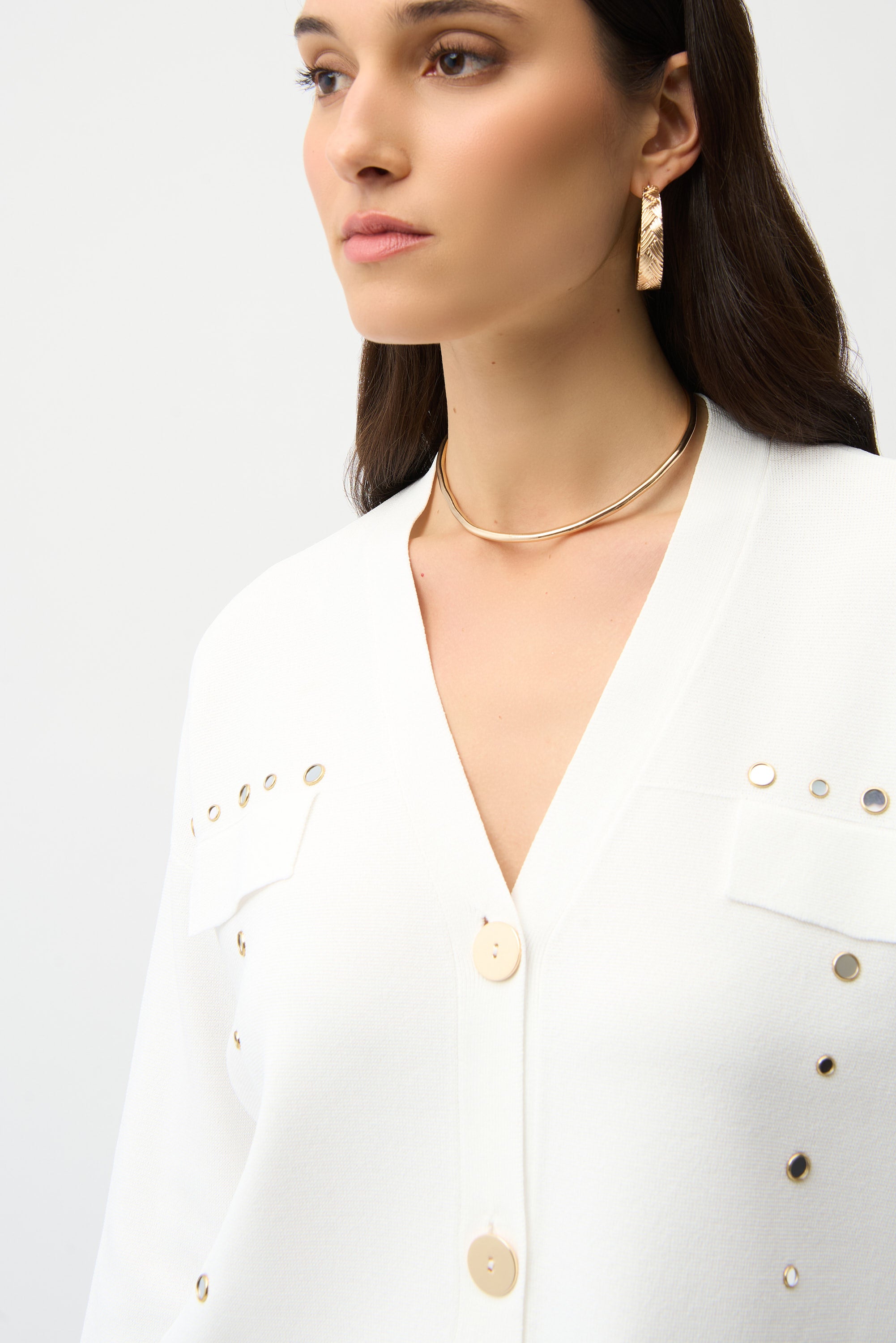Joseph Ribkoff Gold Button Detail Cardigan 261918 - Vanilla