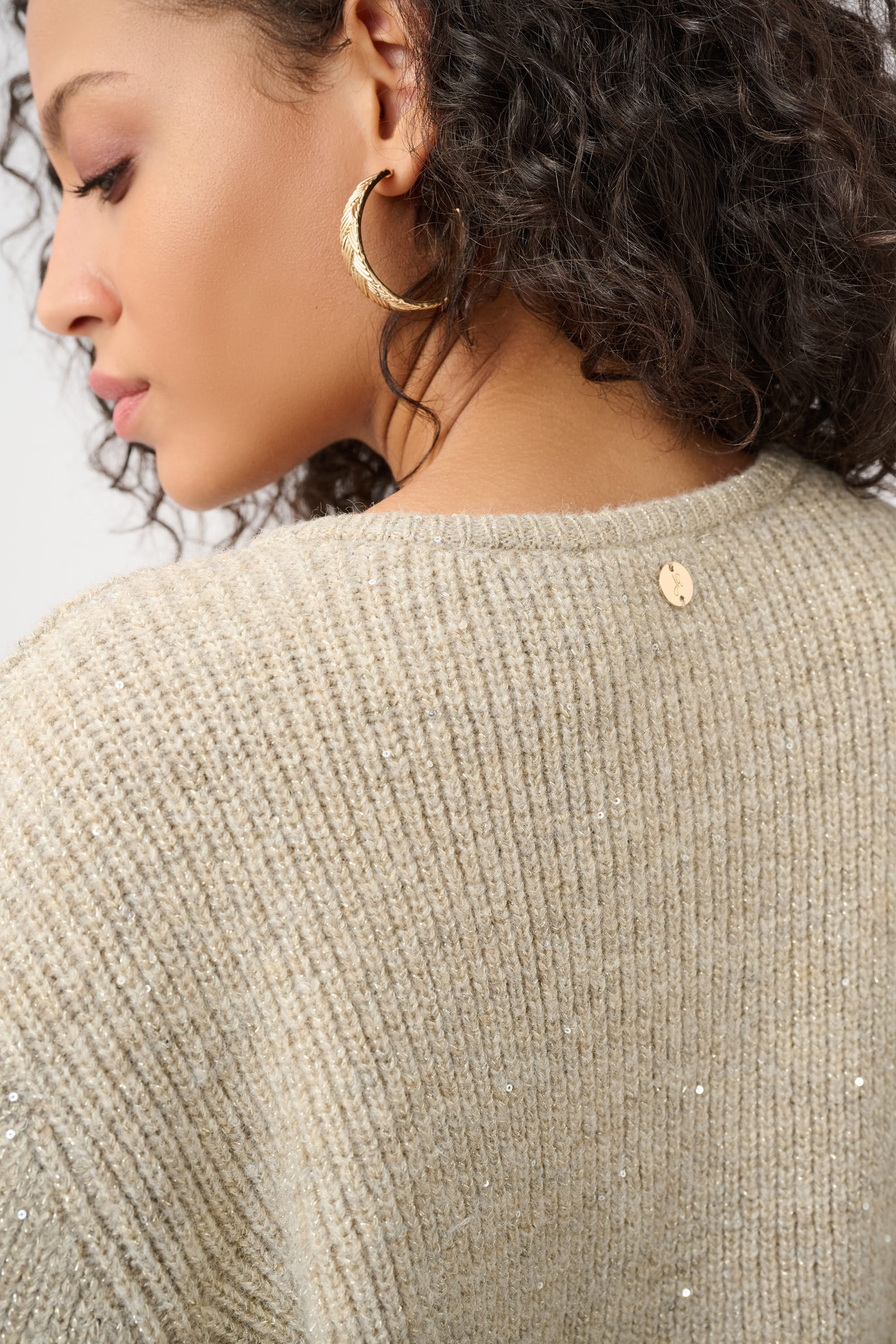 Joseph Ribkoff Sequined Boxy Crewneck Cardigan 263958 - Oatmeal Melange