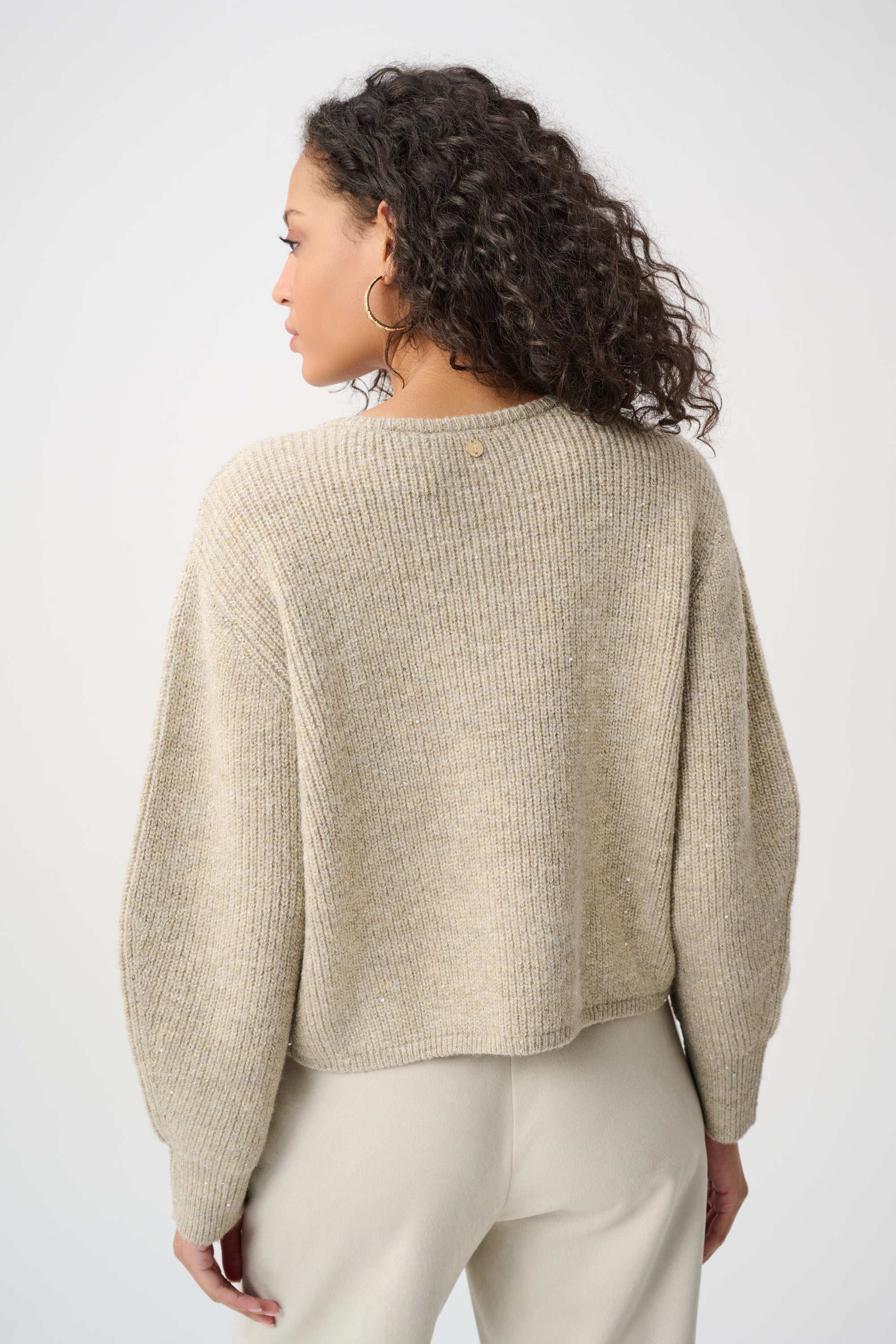 Joseph Ribkoff Sequined Boxy Crewneck Cardigan 263958 - Oatmeal Melange