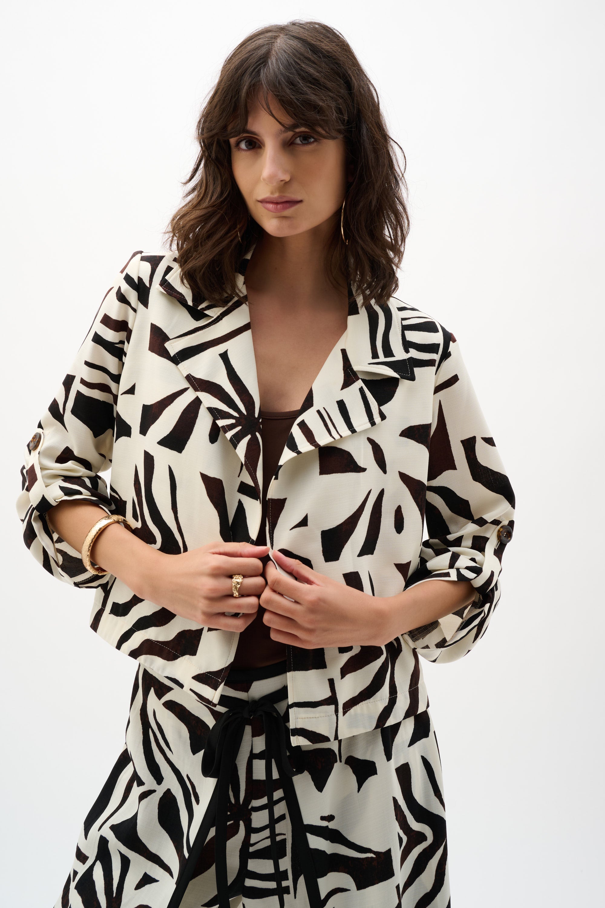 Joseph Ribkoff Tropical Print Boxy Blazer 262193 - Beige/ Multi