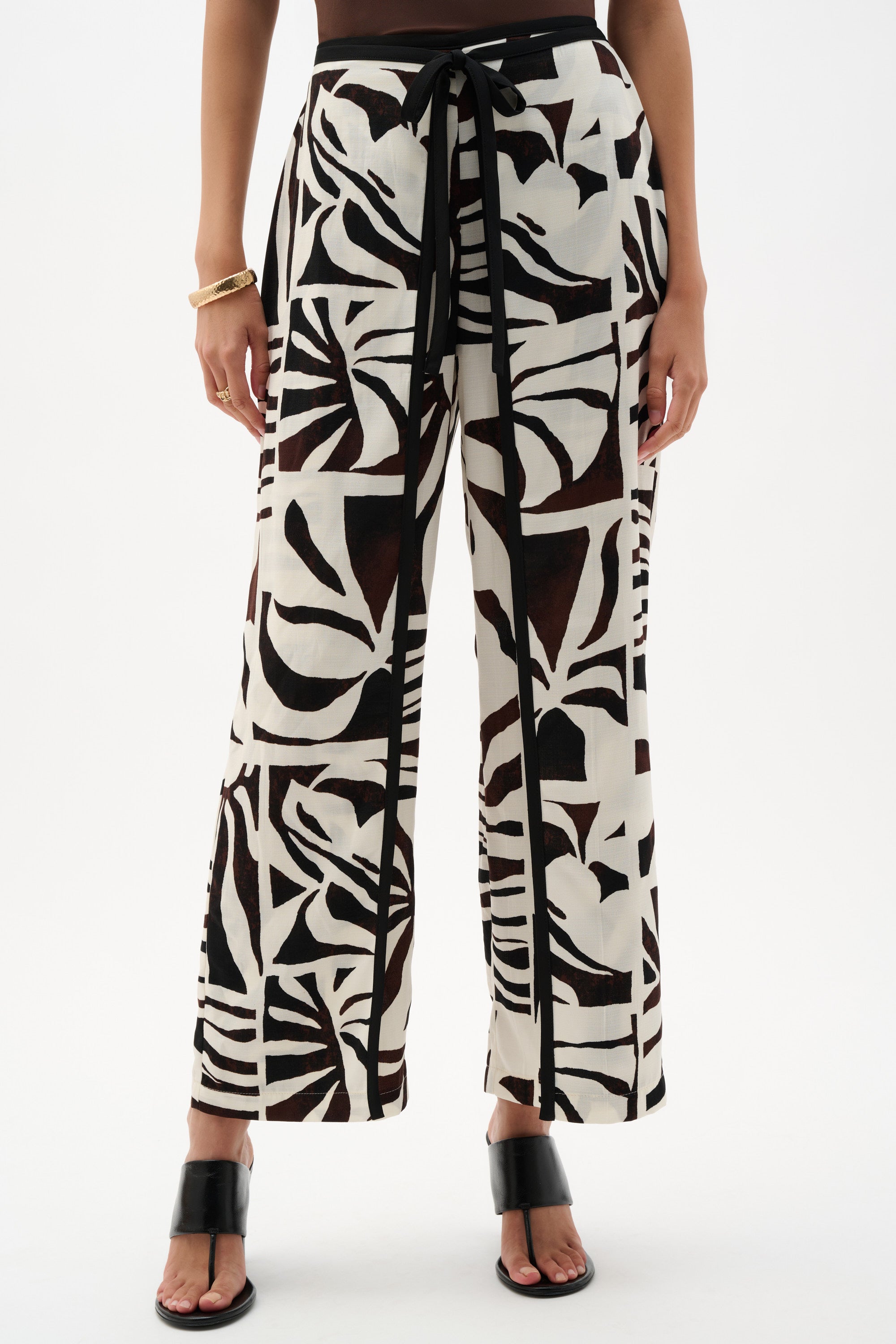 Joseph Ribkoff Tropical Print Wide Leg Pants 262056 - Beige/ Multi