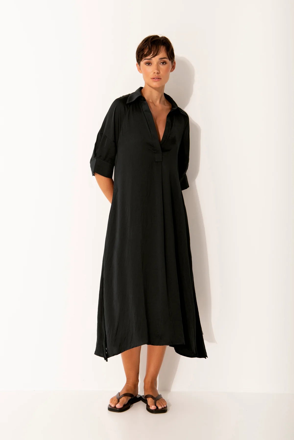 Lounge The Label Symi  Belted A-Line Shirt Dress - Mocha