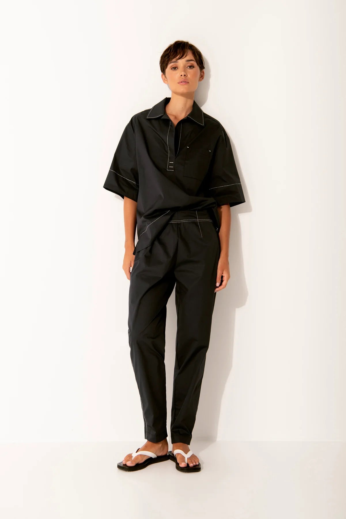 Lounge The Label Paros Tunic Shirt - Black/ White