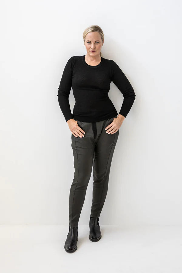 Lounge The Label Merino Blend Round Neck Top Berlin - Black