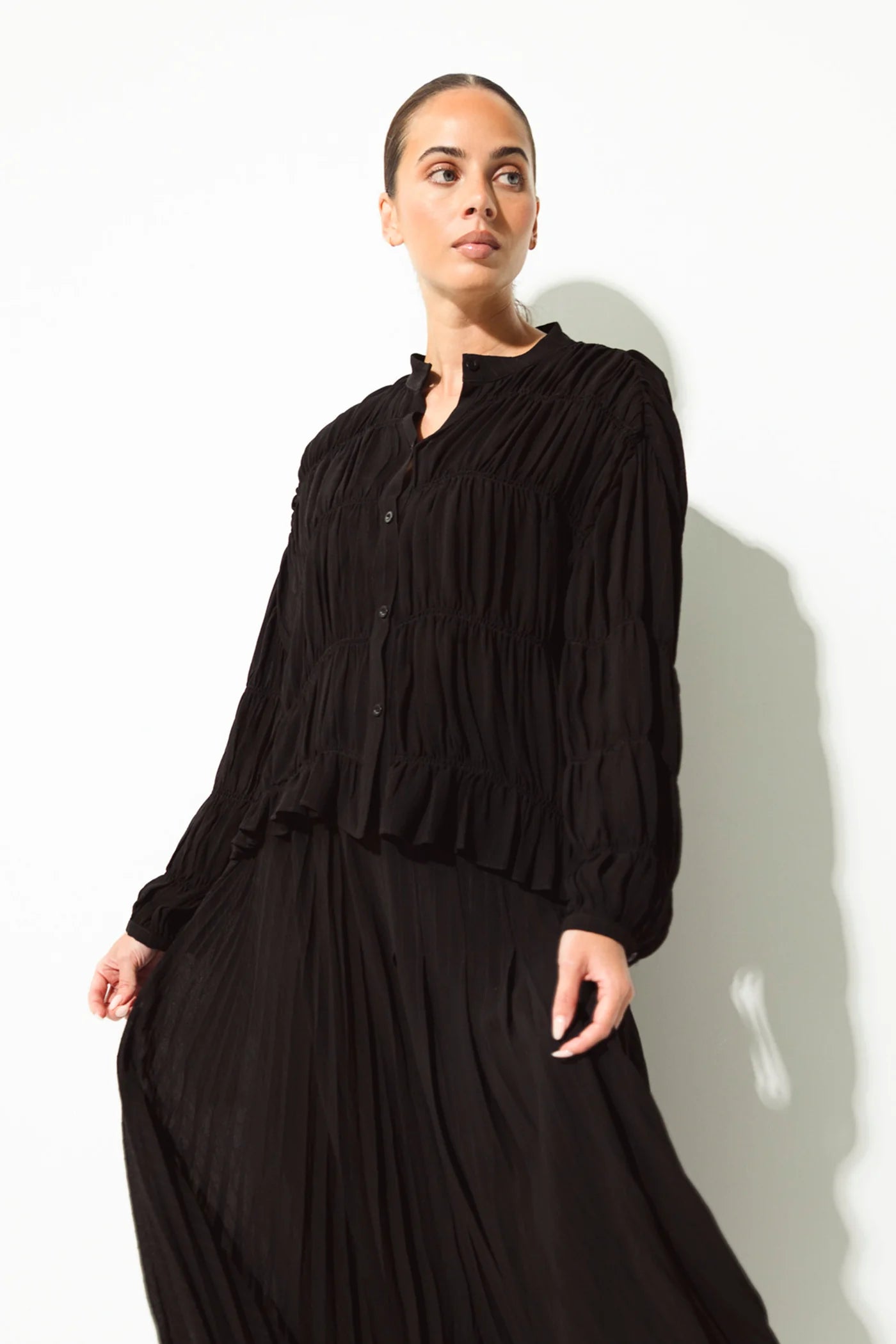 Lounge The Label Efate Smocked Shirt - Black